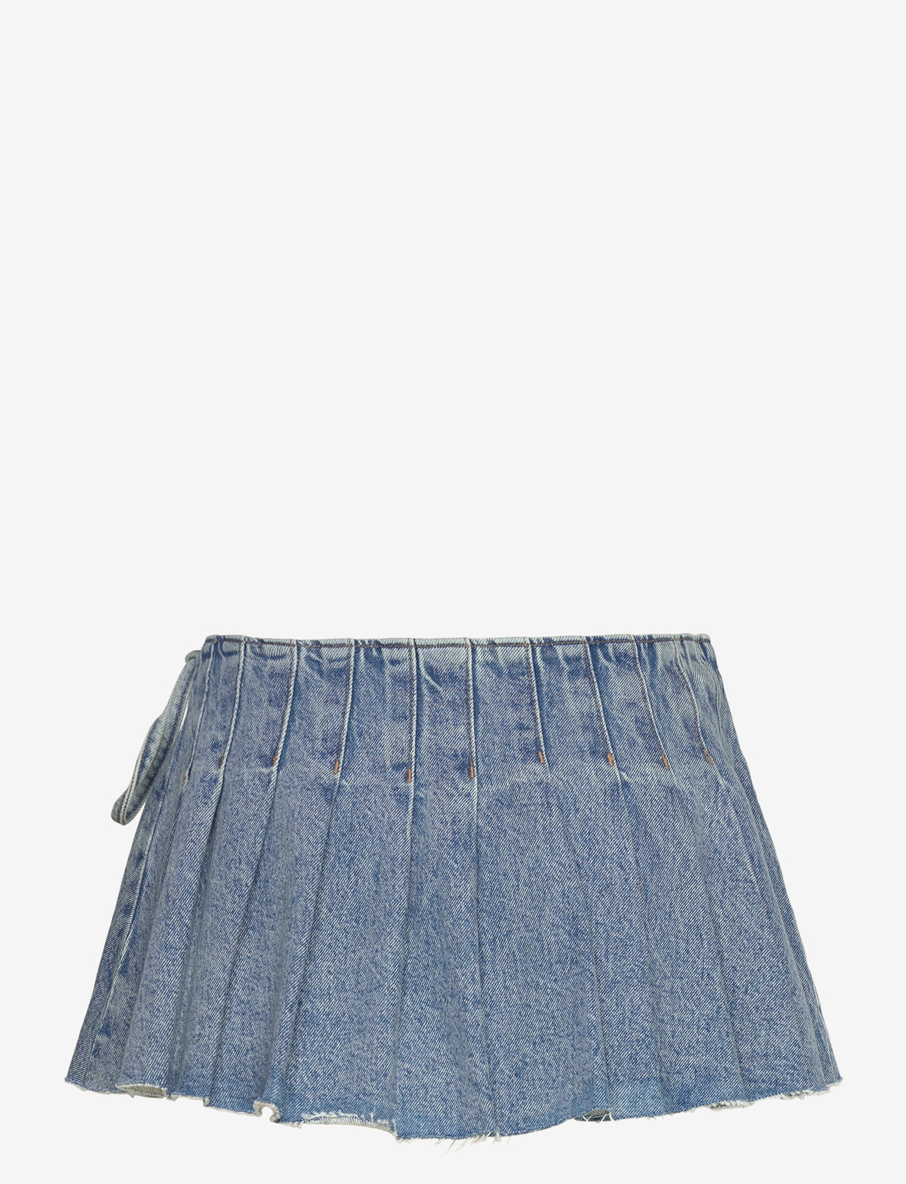 Monki - Pleated Mini Denim Wrap Skirt - pleated skirts - blue medium dusty - 1