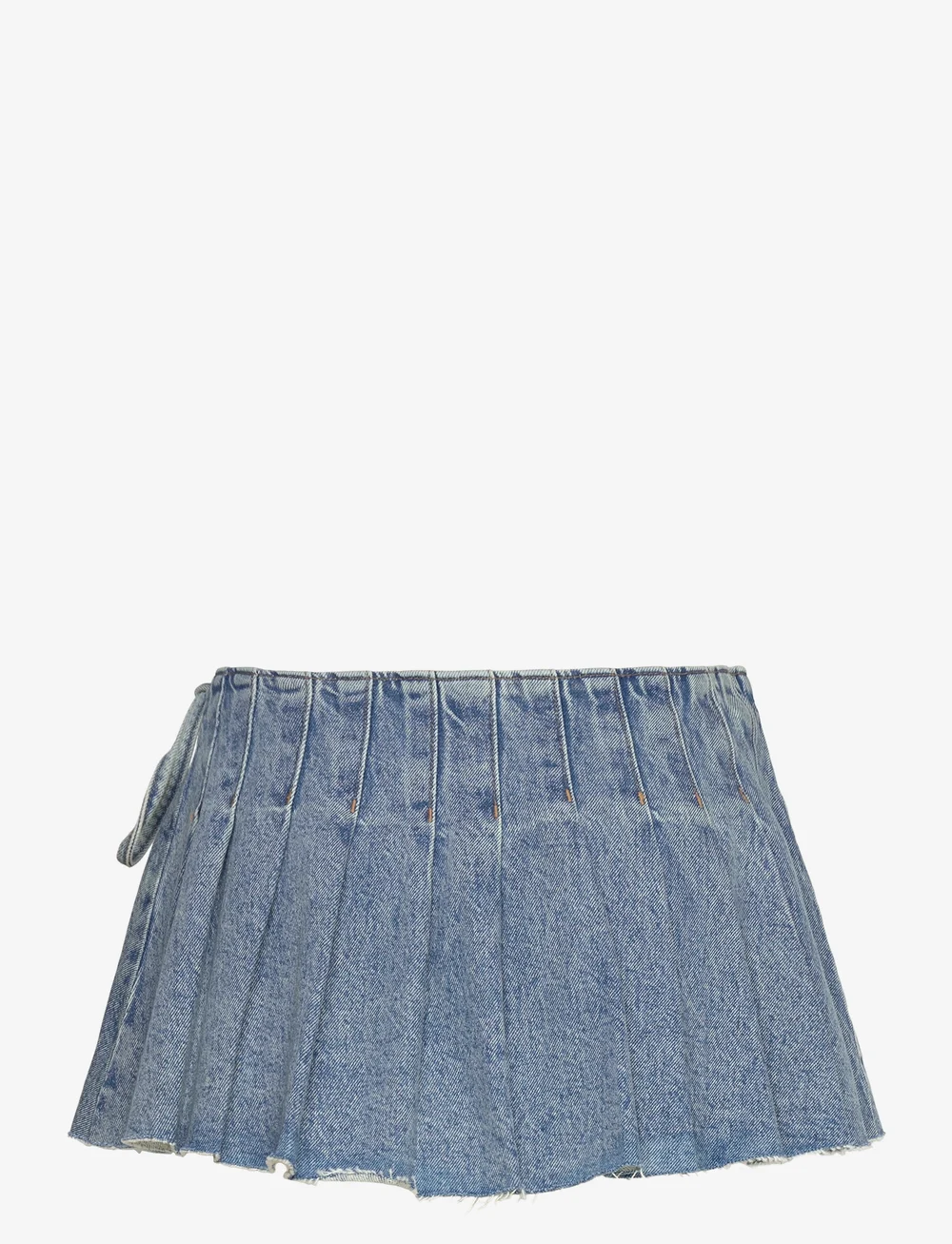 Monki - Pleated Mini Denim Wrap Skirt - faltenröcke - blue medium dusty - 1