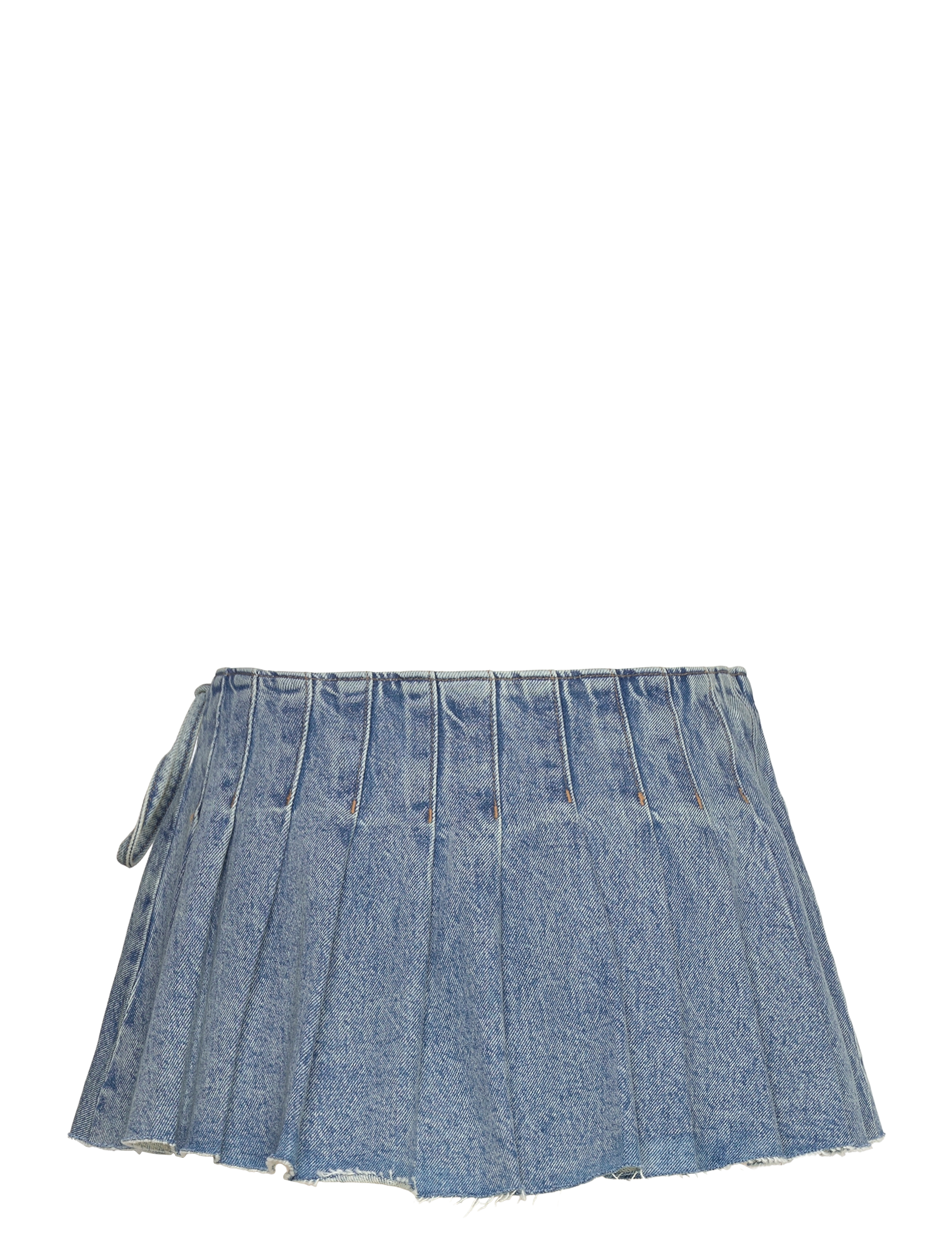 Monki - Pleated Mini Denim Wrap Skirt - pleated skirts - blue medium dusty - 1