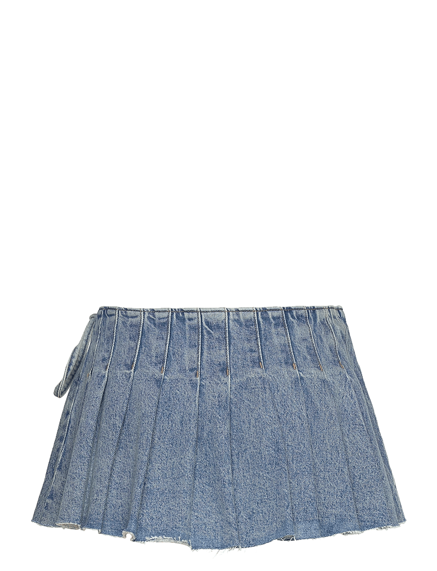 Monki - Pleated Mini Denim Wrap Skirt - plisseeritud seelikud - blue medium dusty - 1