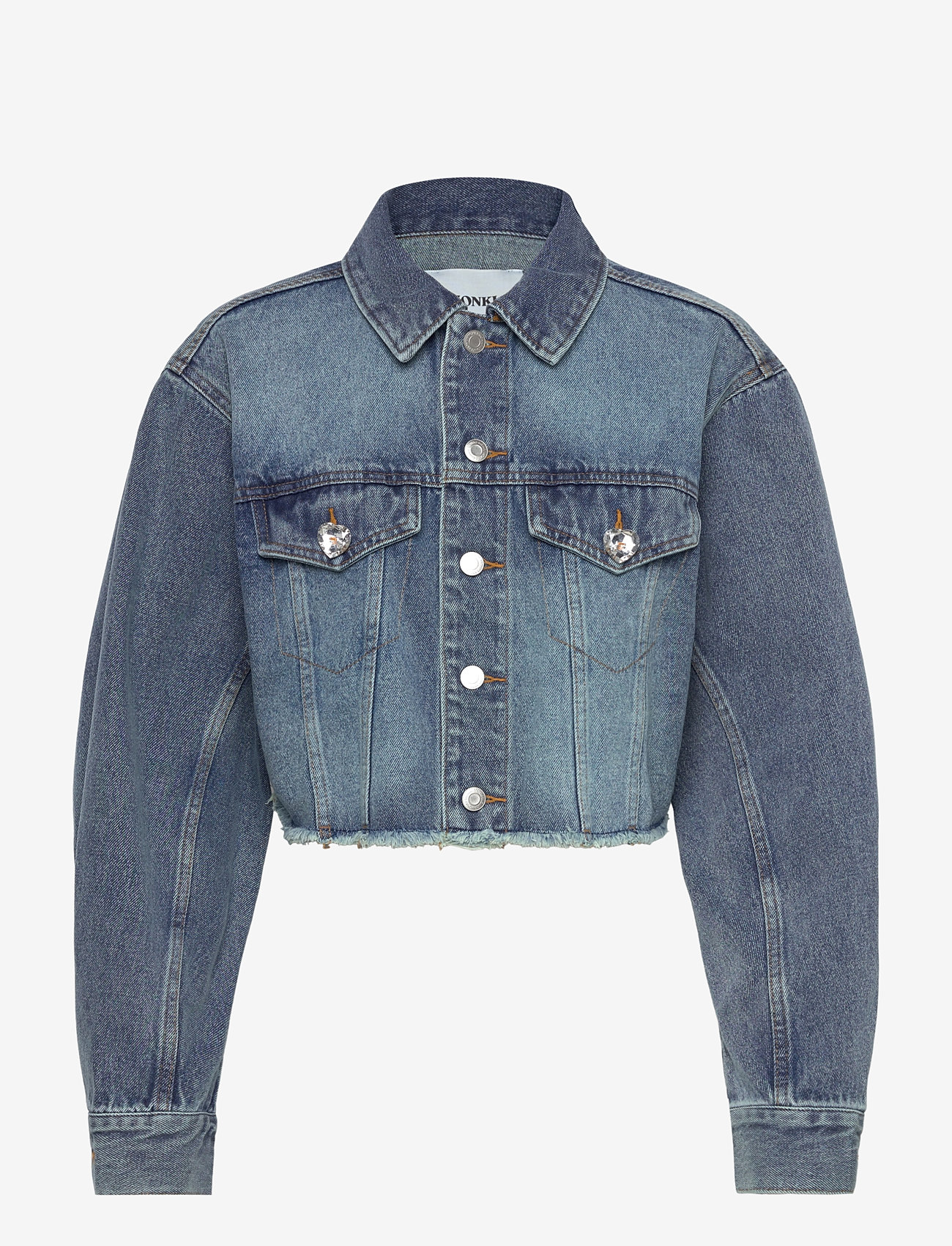 Monki - Cropped Oversized Barrel-Sleeved Denim Jacket - denimjakker - blue medium dusty - 0