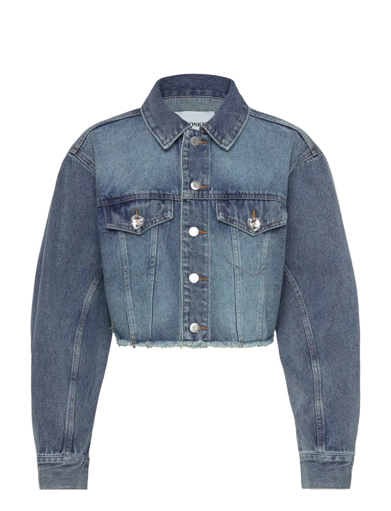 Monki Cropped Oversized Barrel-Sleeved Denim Jacket - Tøj - BLUE MEDIUM DUSTY / blue