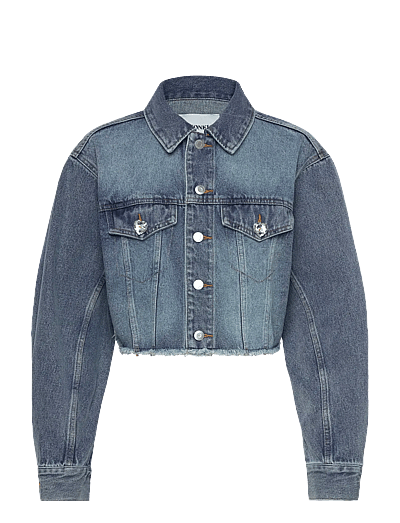 Cropped Oversized Barrel-Sleeved Denim Jacket - Denimjakker