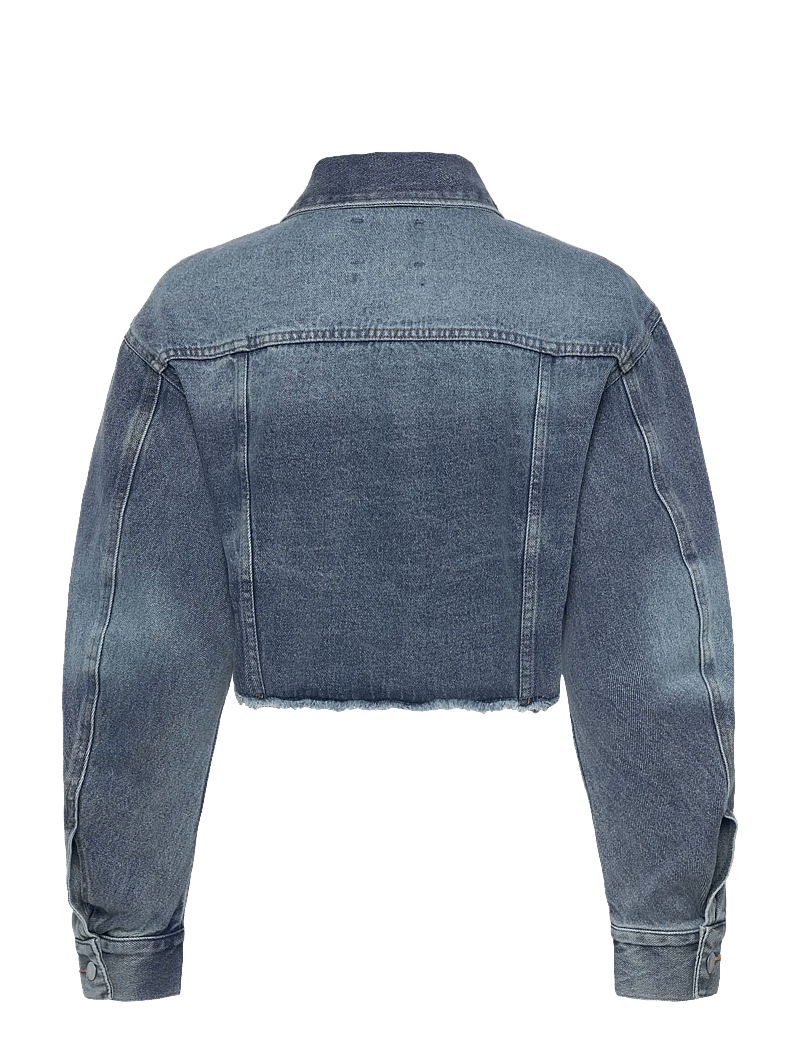 Monki - Cropped Oversized Barrel-Sleeved Denim Jacket - denimjakker - blue medium dusty - 1
