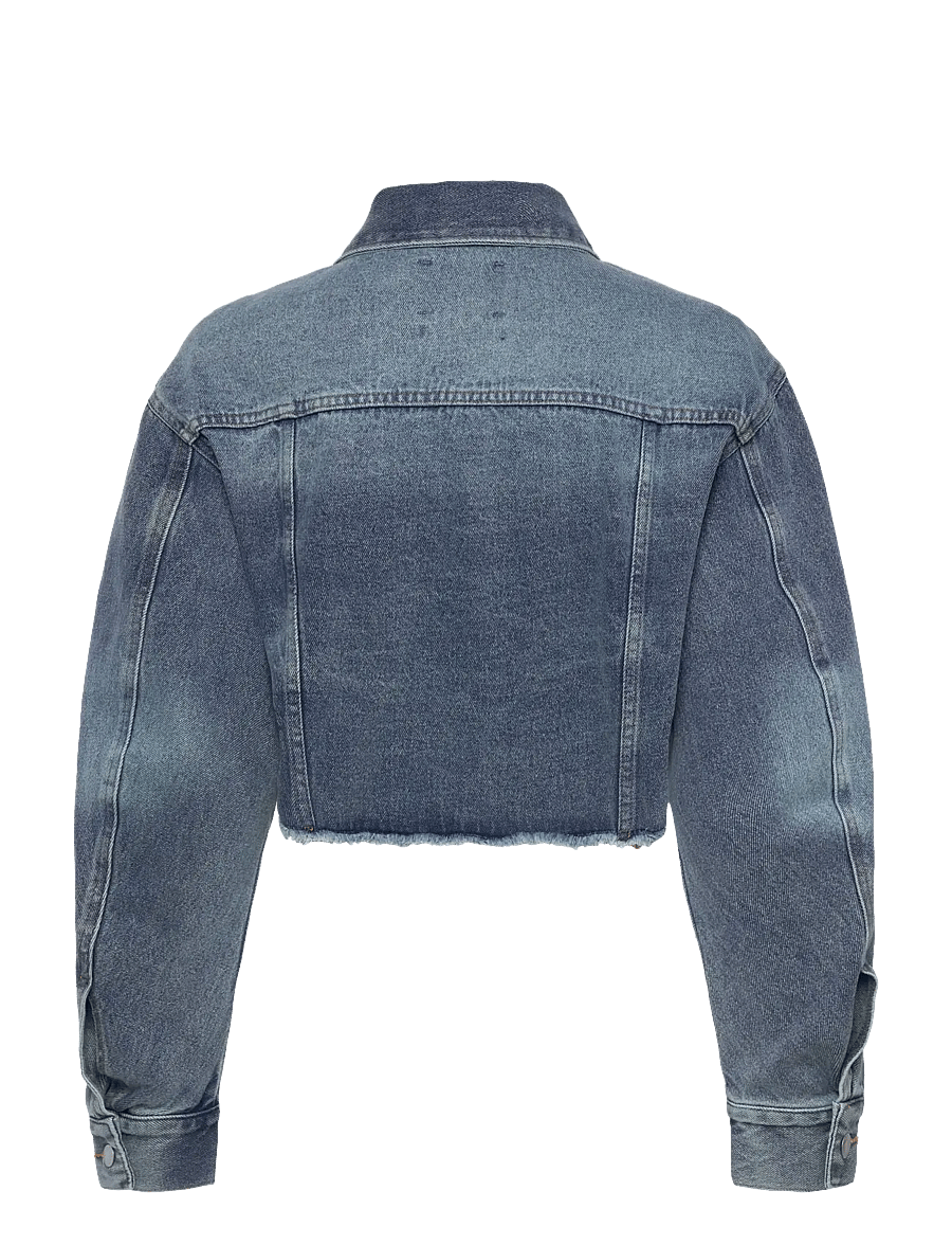 Monki - Cropped Oversized Barrel-Sleeved Denim Jacket - denim jackets - blue medium dusty - 1