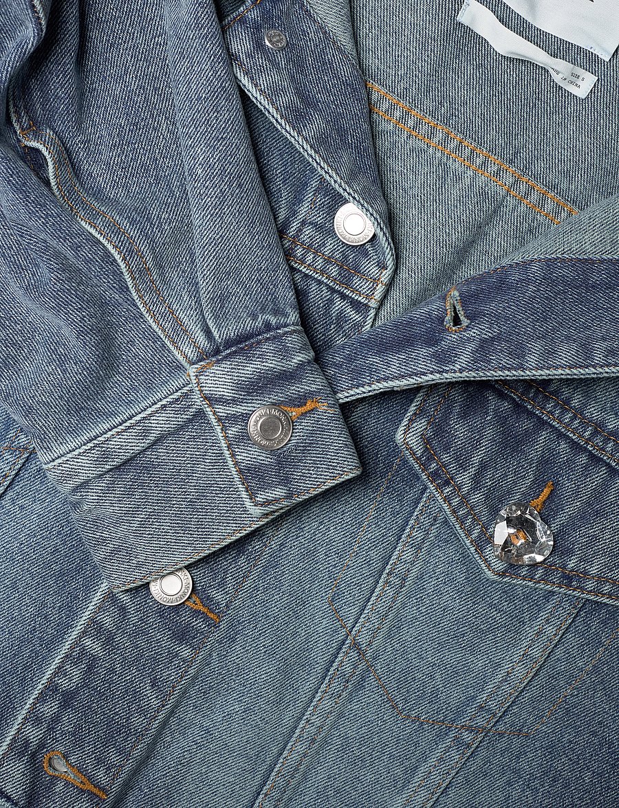 Monki - Cropped Oversized Barrel-Sleeved Denim Jacket - denim jackets - blue medium dusty - 2