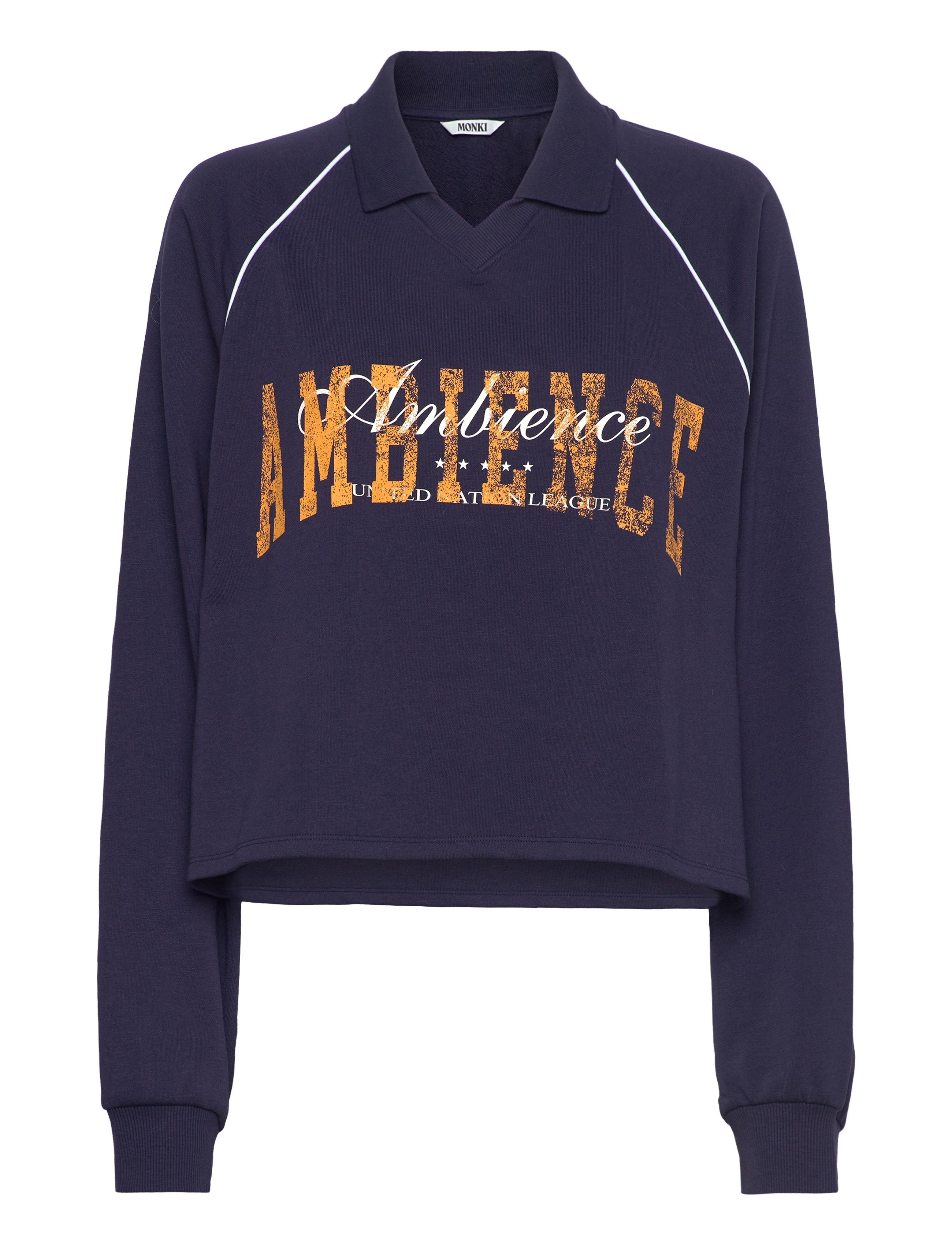 Monki Sporty Boxy Terry Sweatshirt, Kvinder, Cropped Sweatshirt med Krave, Navy, Str: XXL