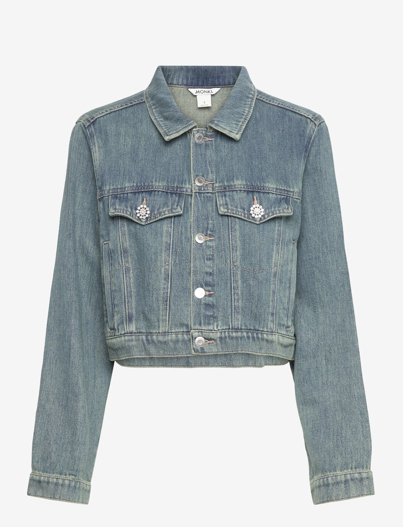 Monki - Cropped Denim Jacket - forårsjakker - blue medium dusty - 0
