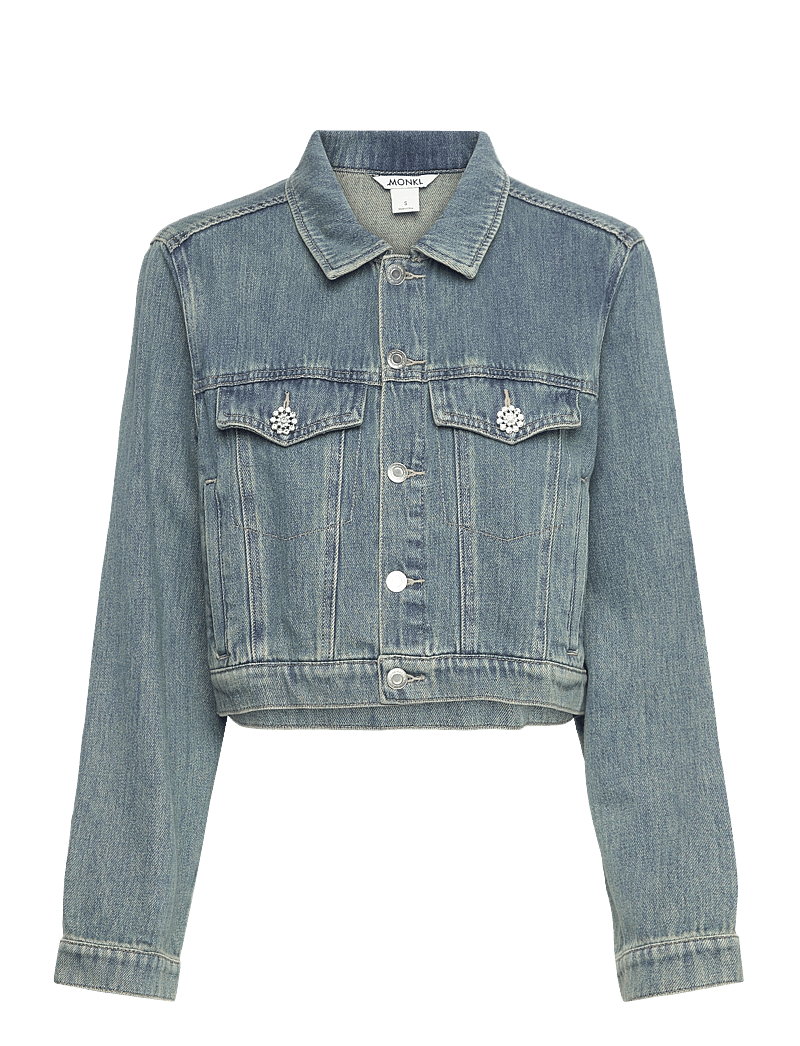 Monki - Cropped Denim Jacket - frühlingsjacken - blue medium dusty - 0