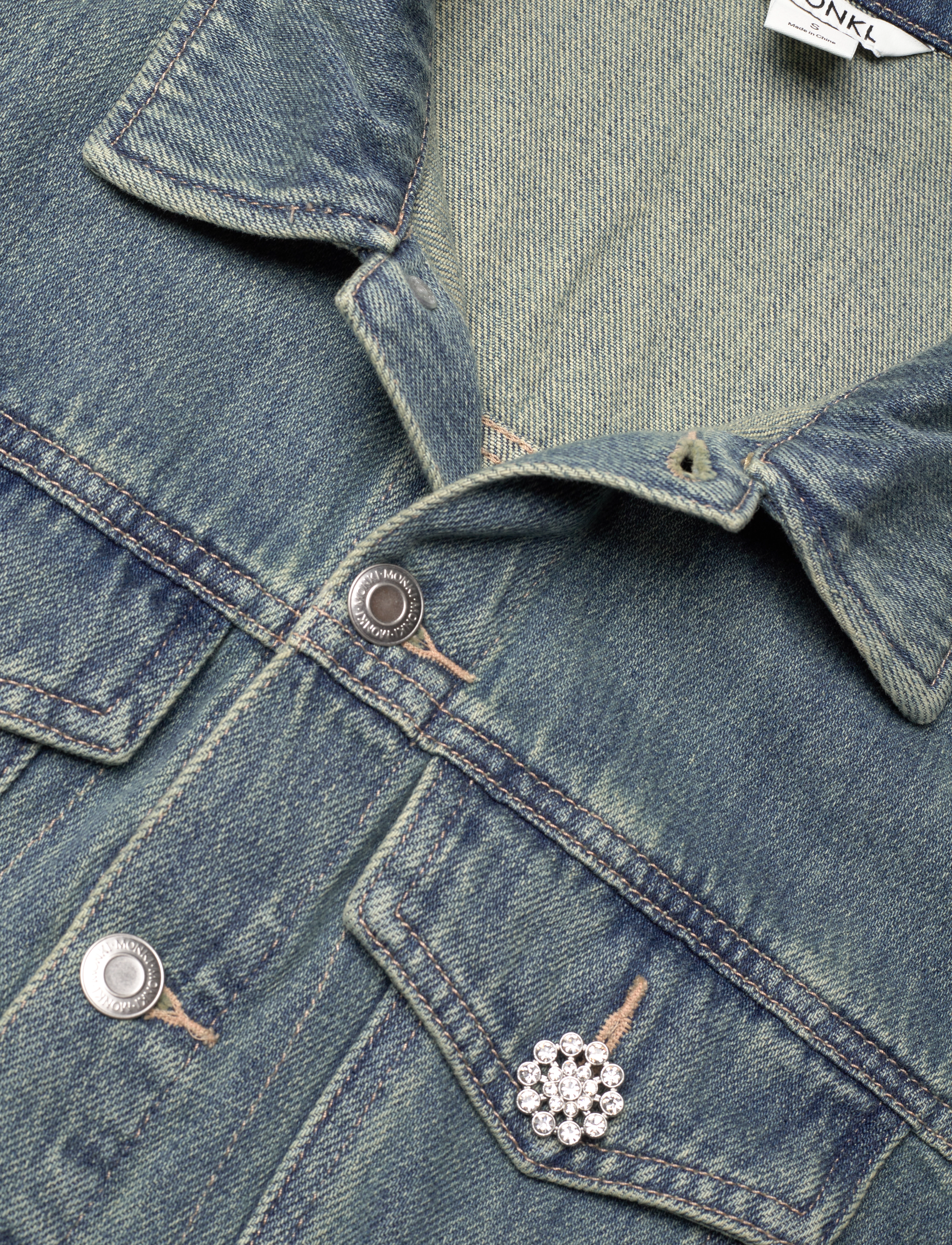 Monki - Cropped Denim Jacket - spring jackets - blue medium dusty - 2