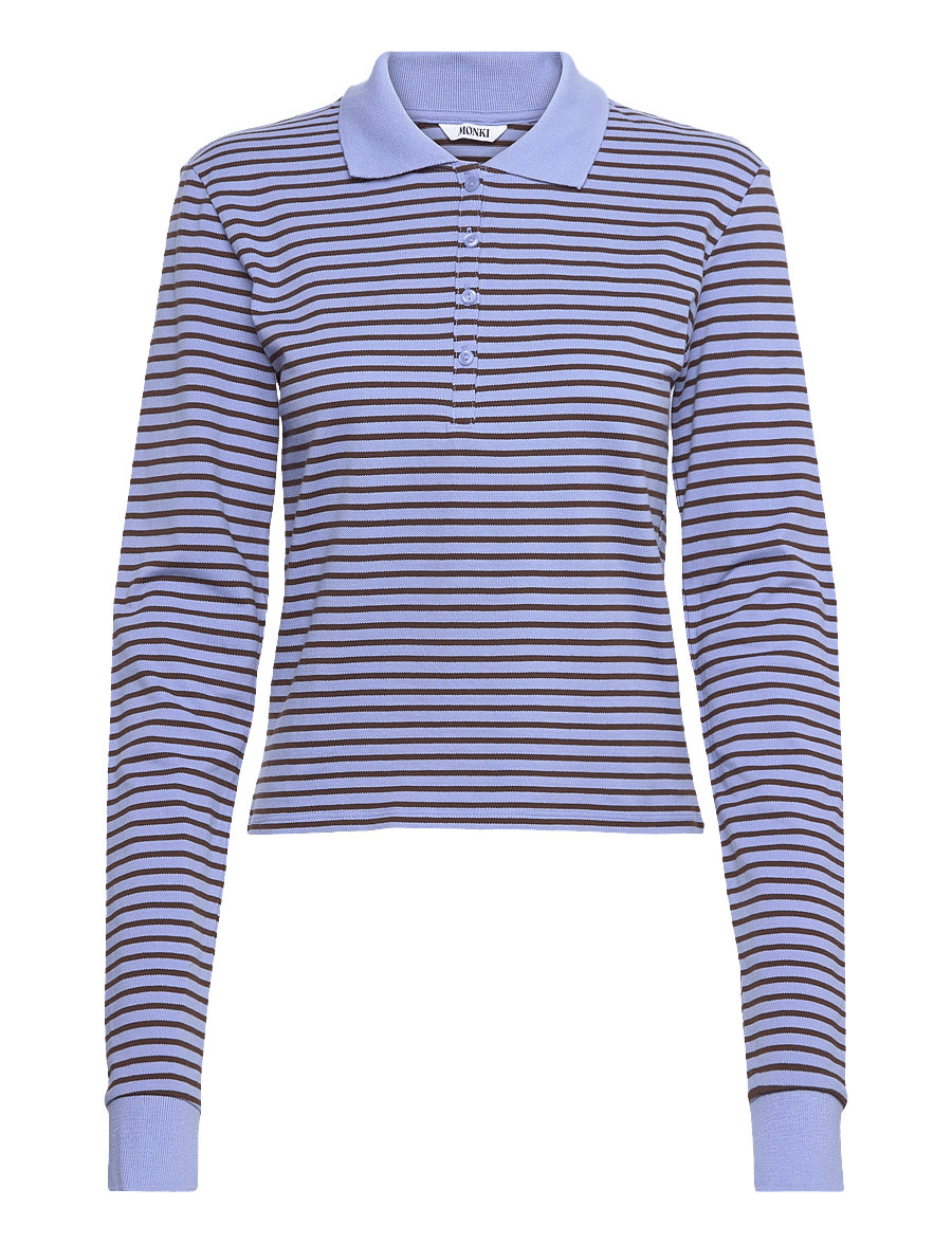 Monki - Long-Sleeved Polo Top - poloshirts - blue medium - 0