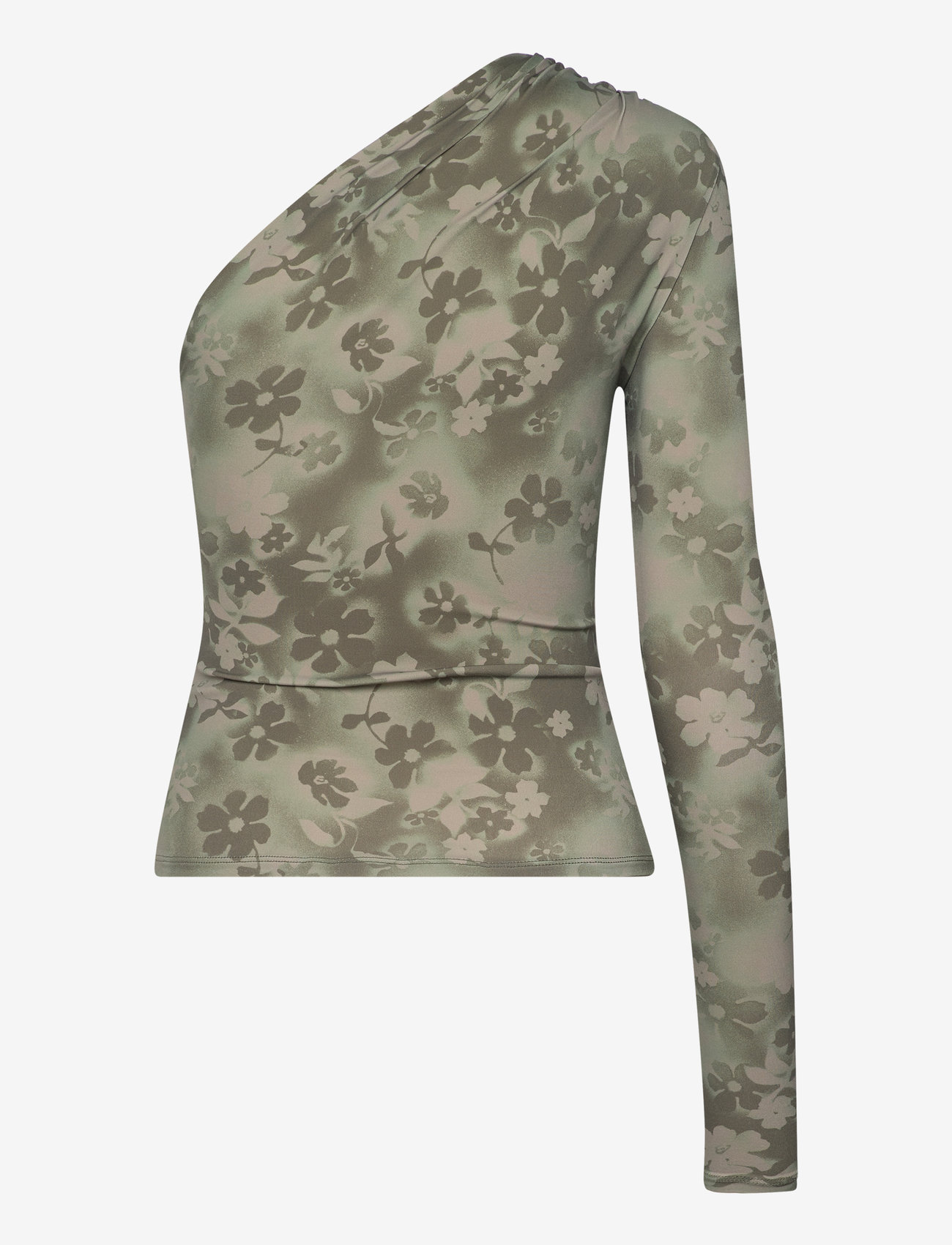 Monki - Draped One-Shoulder Nylon Top - långärmade toppar - khaki green medium dusty - 1