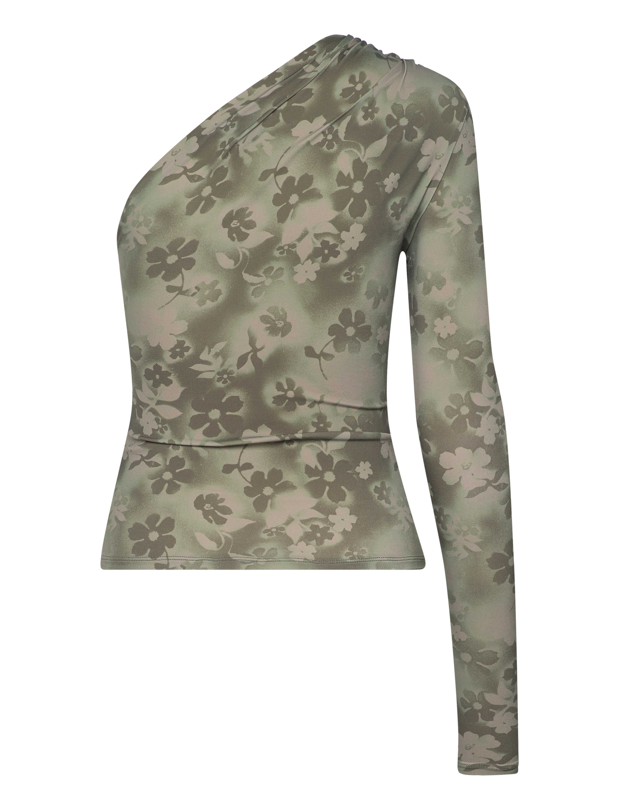 Monki - Draped One-Shoulder Nylon Top - långärmade toppar - khaki green medium dusty - 1