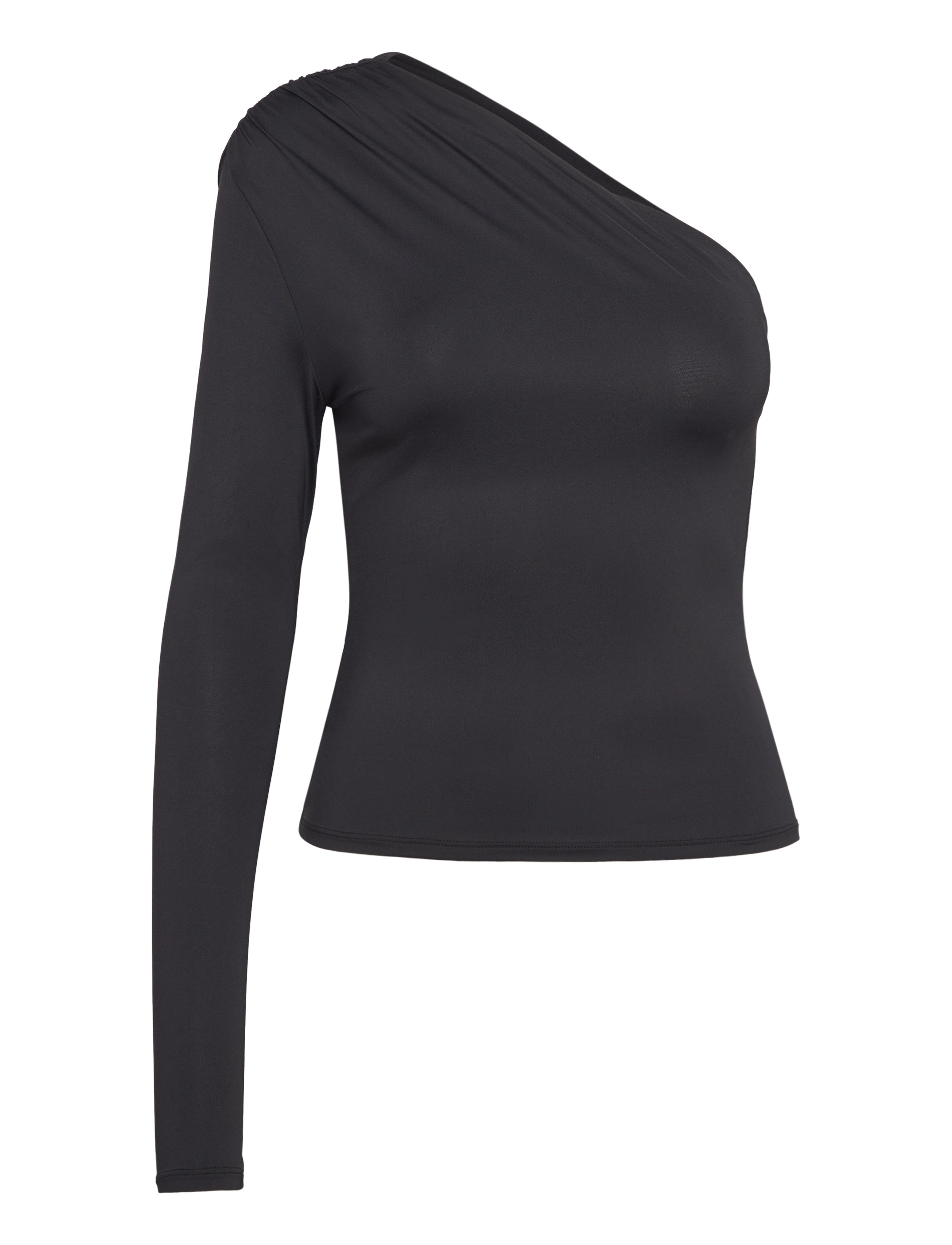 Monki Draped One-Shoulder Nylon Top, Kvinder, Draperet Én Skulder Top, Sort, Str: XXS