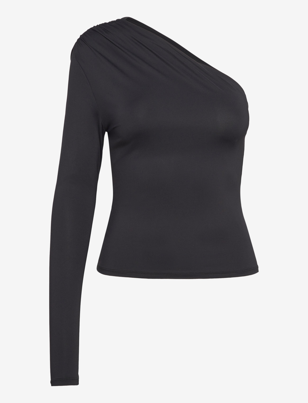Monki - Draped One-Shoulder Nylon Top - långärmade toppar - black dark - 0