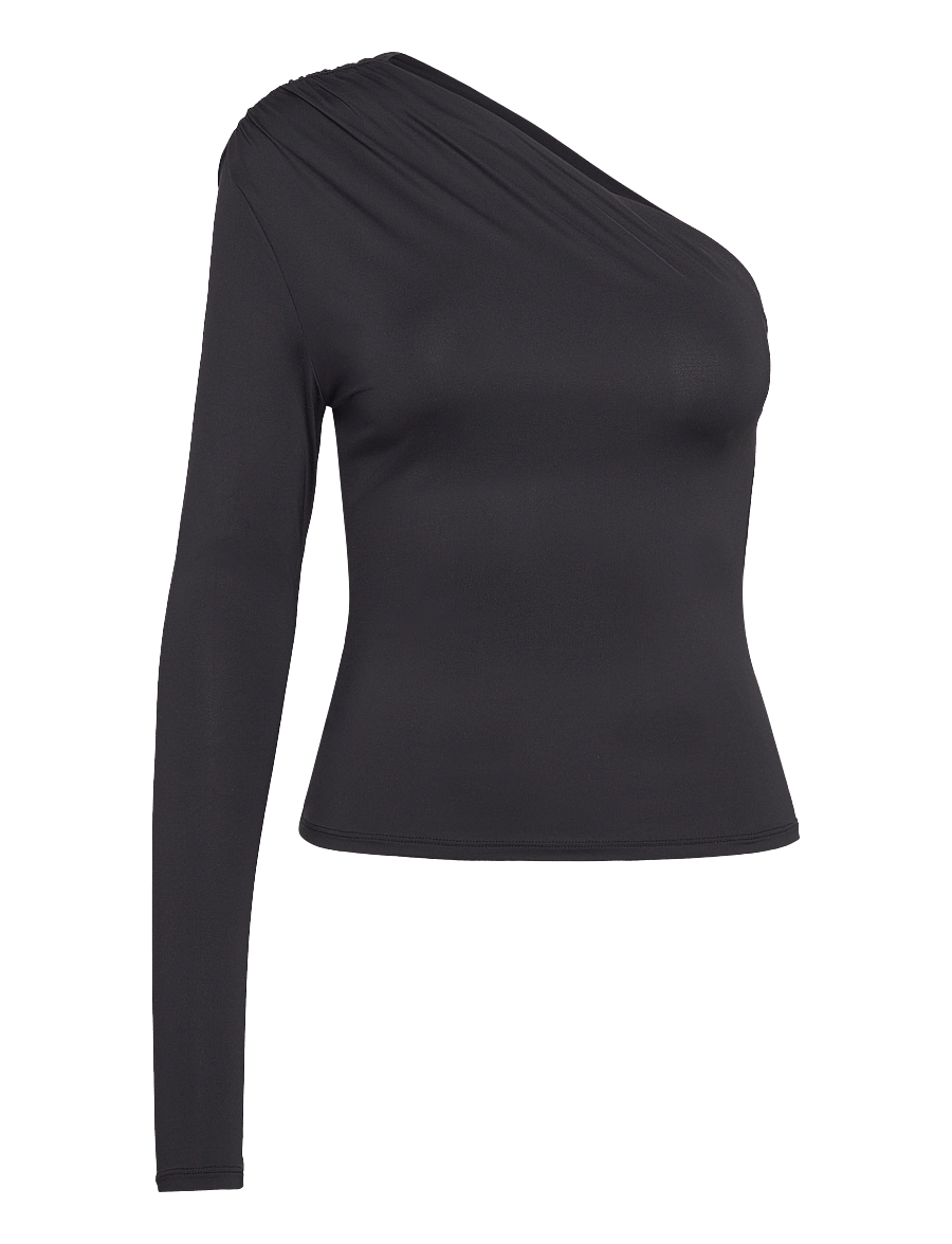 Monki - Draped One-Shoulder Nylon Top - langärmlige tops - black dark - 0