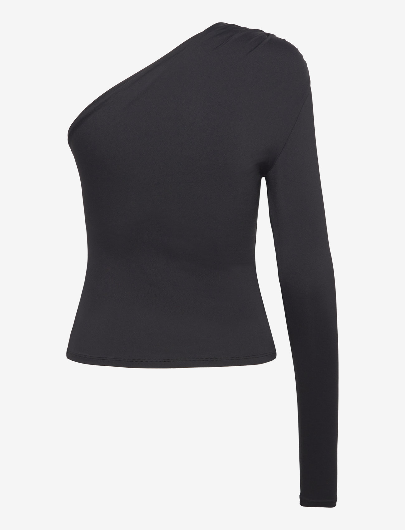Monki - Draped One-Shoulder Nylon Top - långärmade toppar - black dark - 1