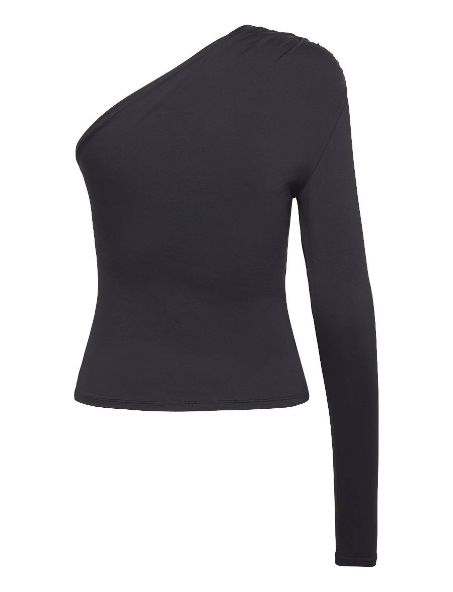 Monki - Draped One-Shoulder Nylon Top - langärmlige tops - black dark - 1