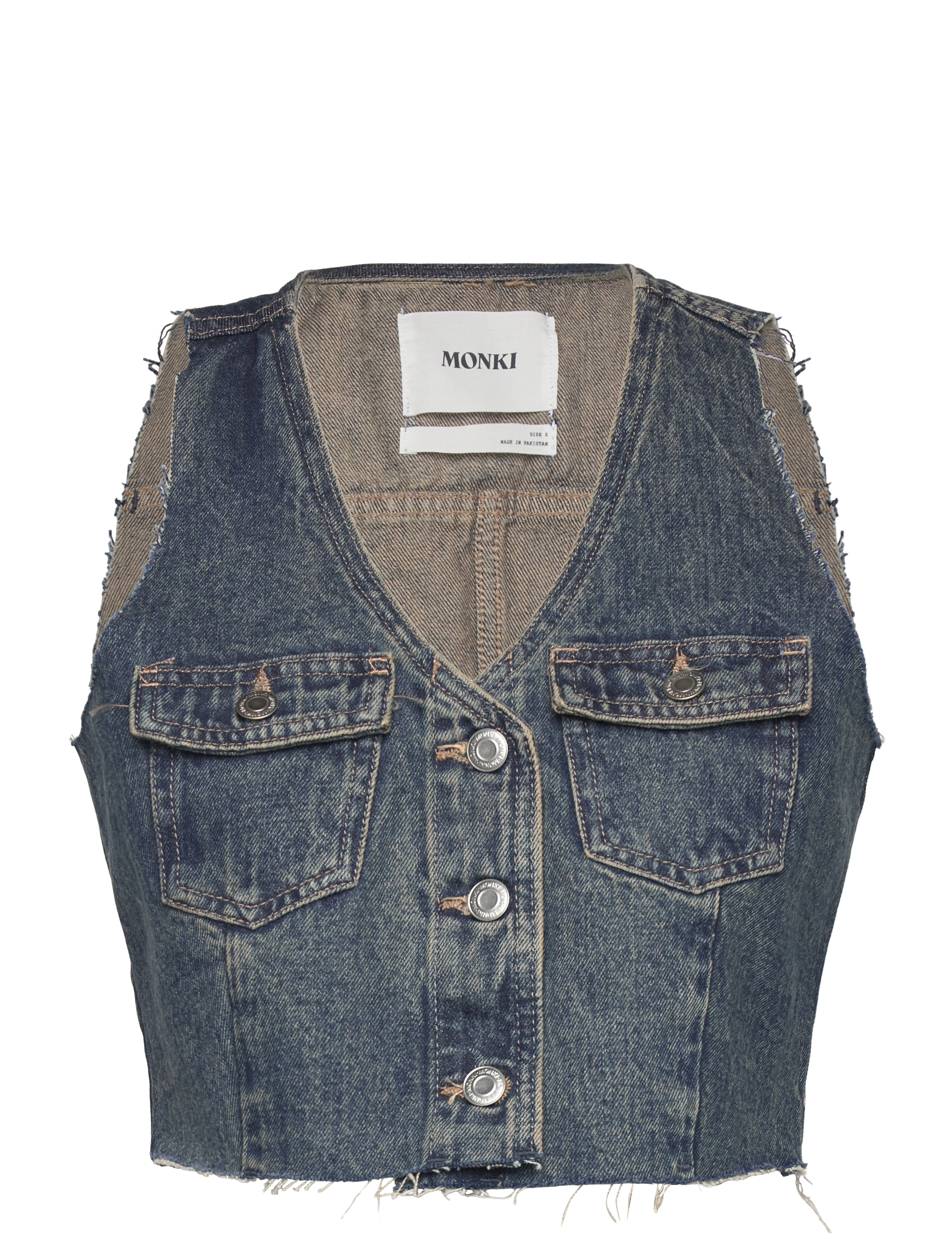 Monki Cropped Vest, XL, Blue, Veste > Denim Veste, Dame