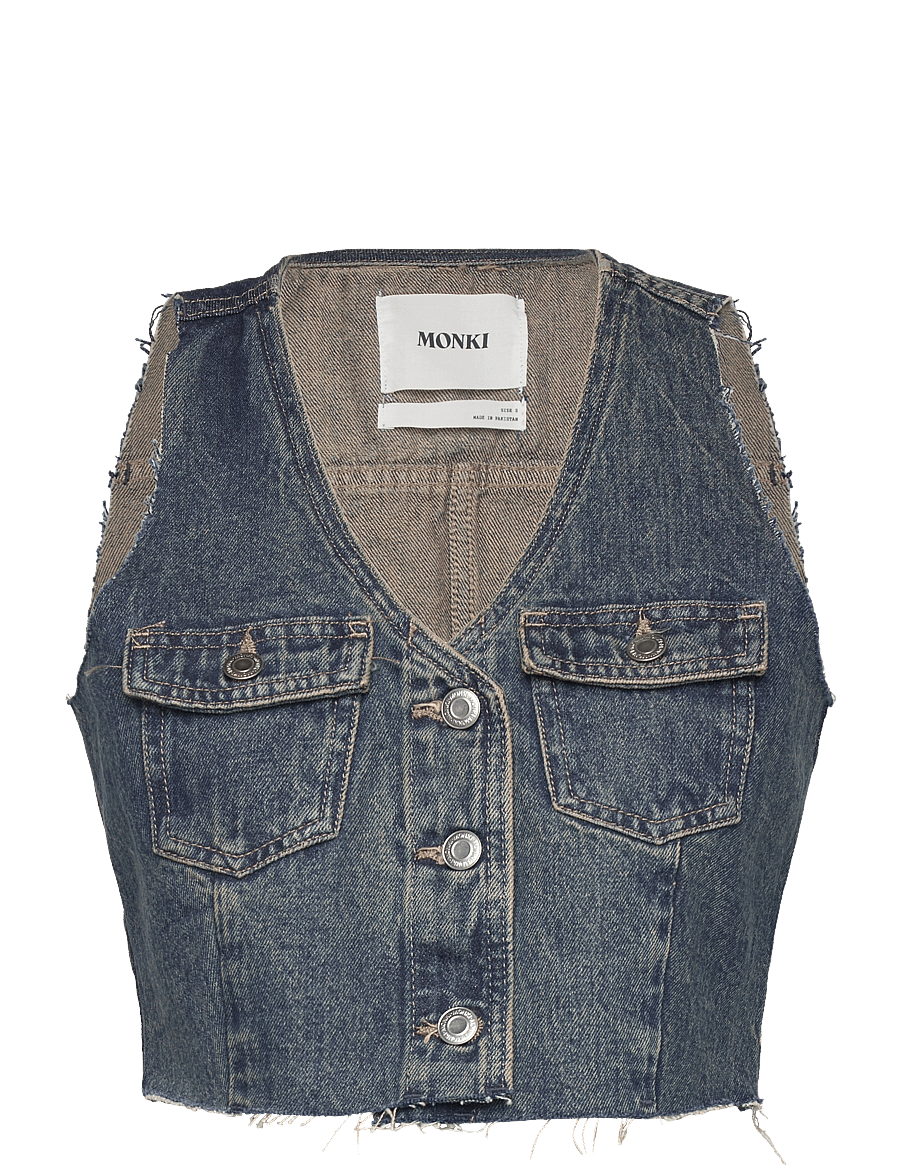 Monki - CROPPED VEST - denim gilet - blue medium dusty - 0