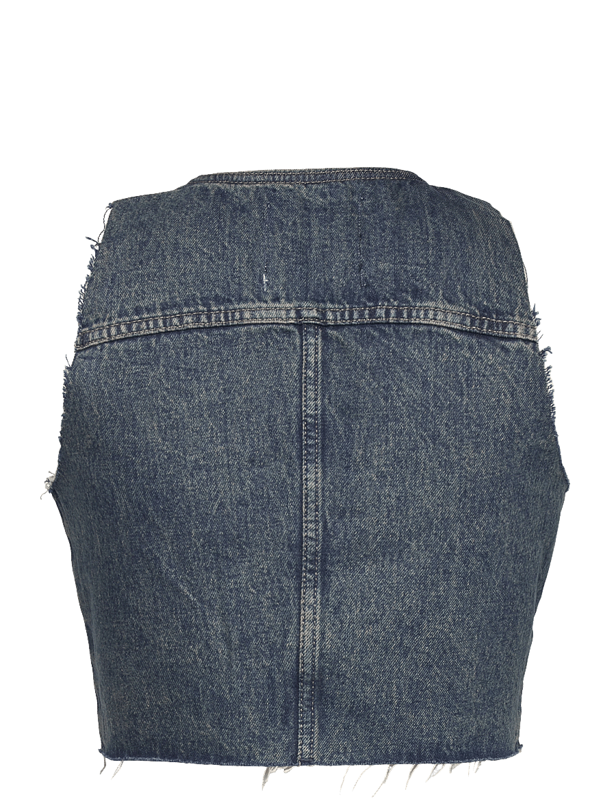 Monki - CROPPED VEST - denim gilet - blue medium dusty - 1