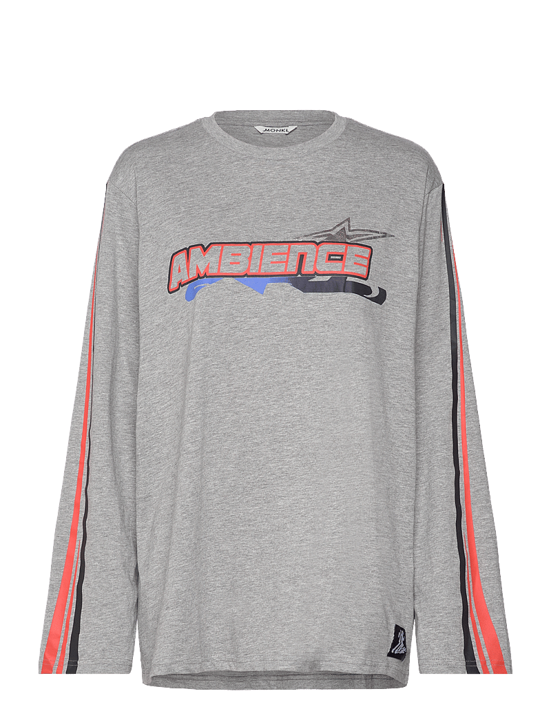 Monki - Printed Long-Sleeved Oversized T-shirt Dress - pikkade varrukatega alussärgid - grey dusty light - 0