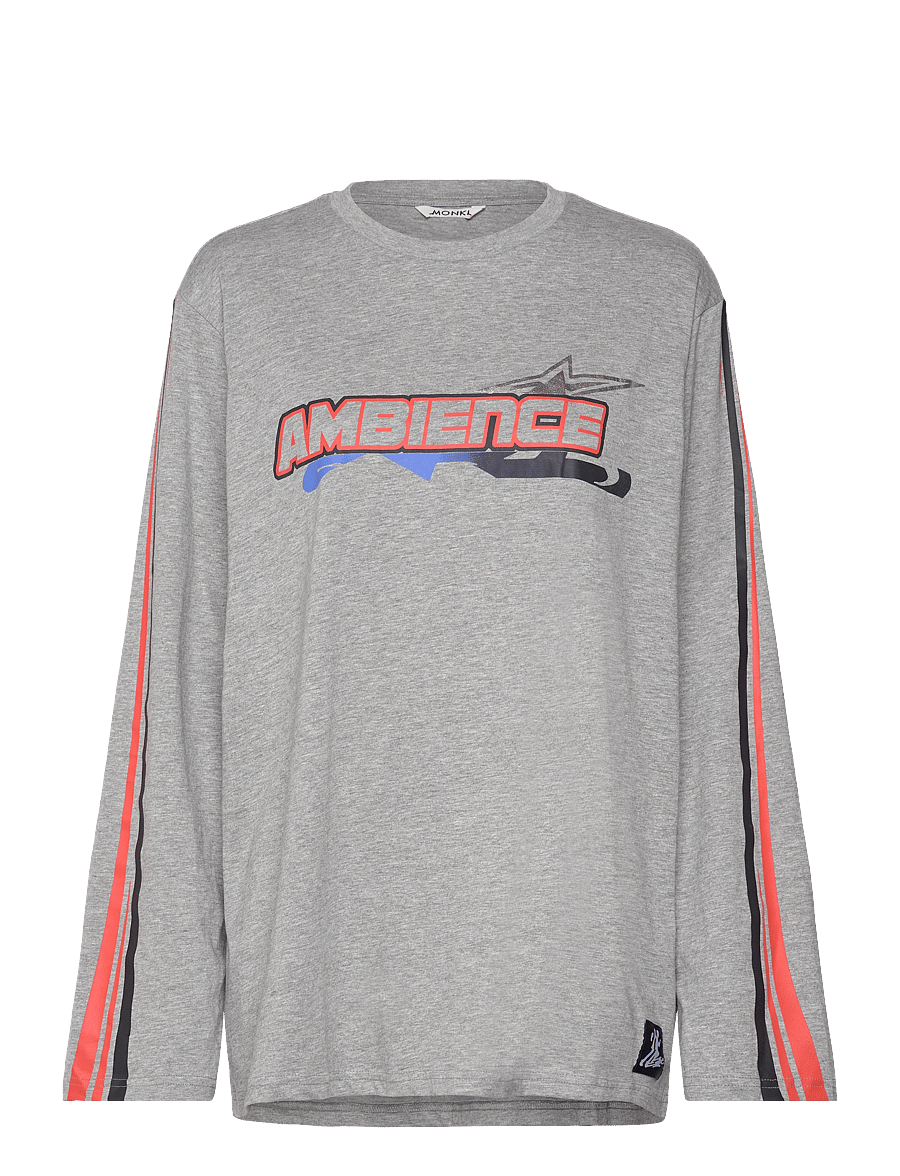 Monki - Printed Long-Sleeved Oversized T-shirt Dress - pikkade varrukatega topid - grey dusty light - 0