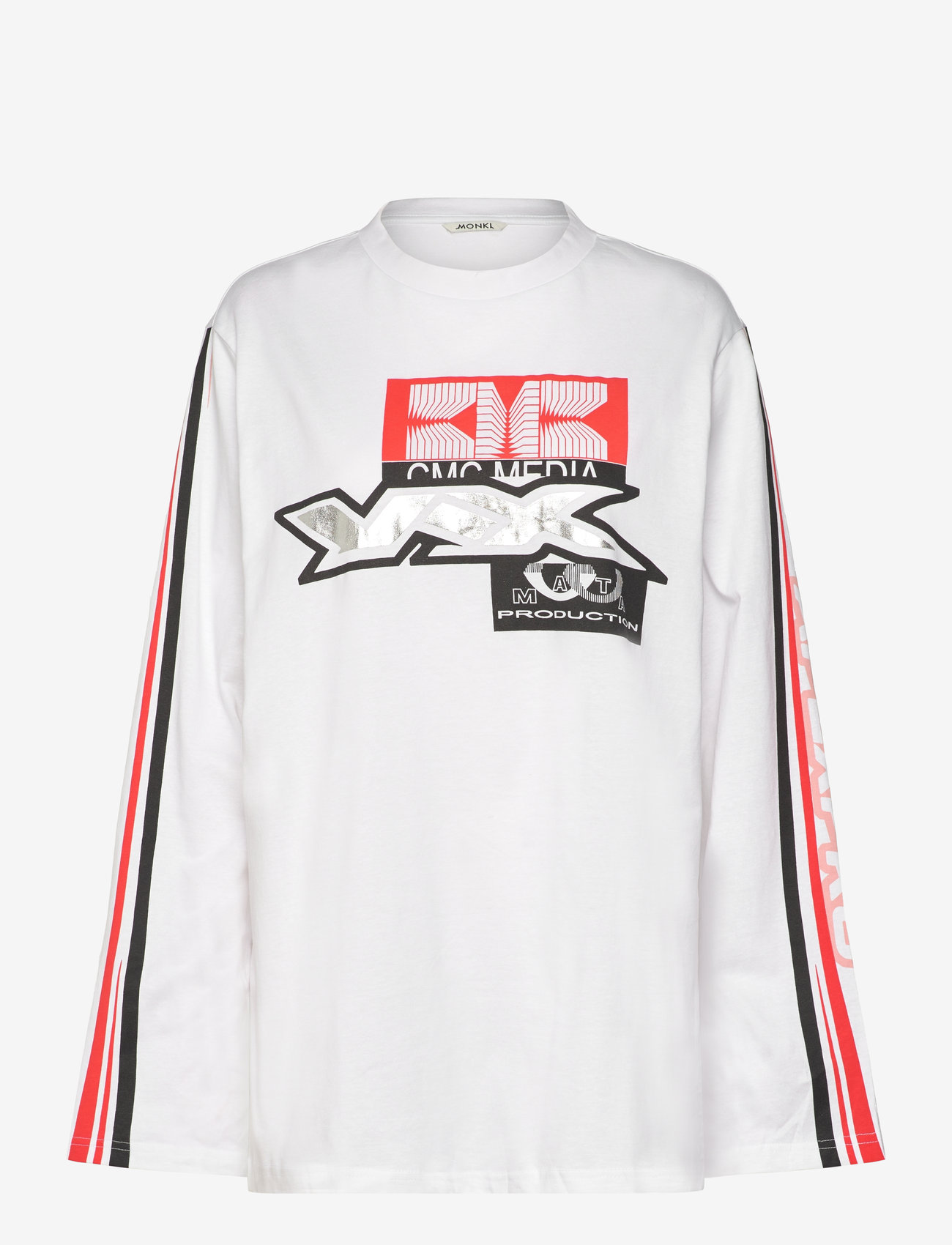 Monki - Printed Long-Sleeved Oversized T-shirt Dress - pikkade varrukatega alussärgid - white light - 0