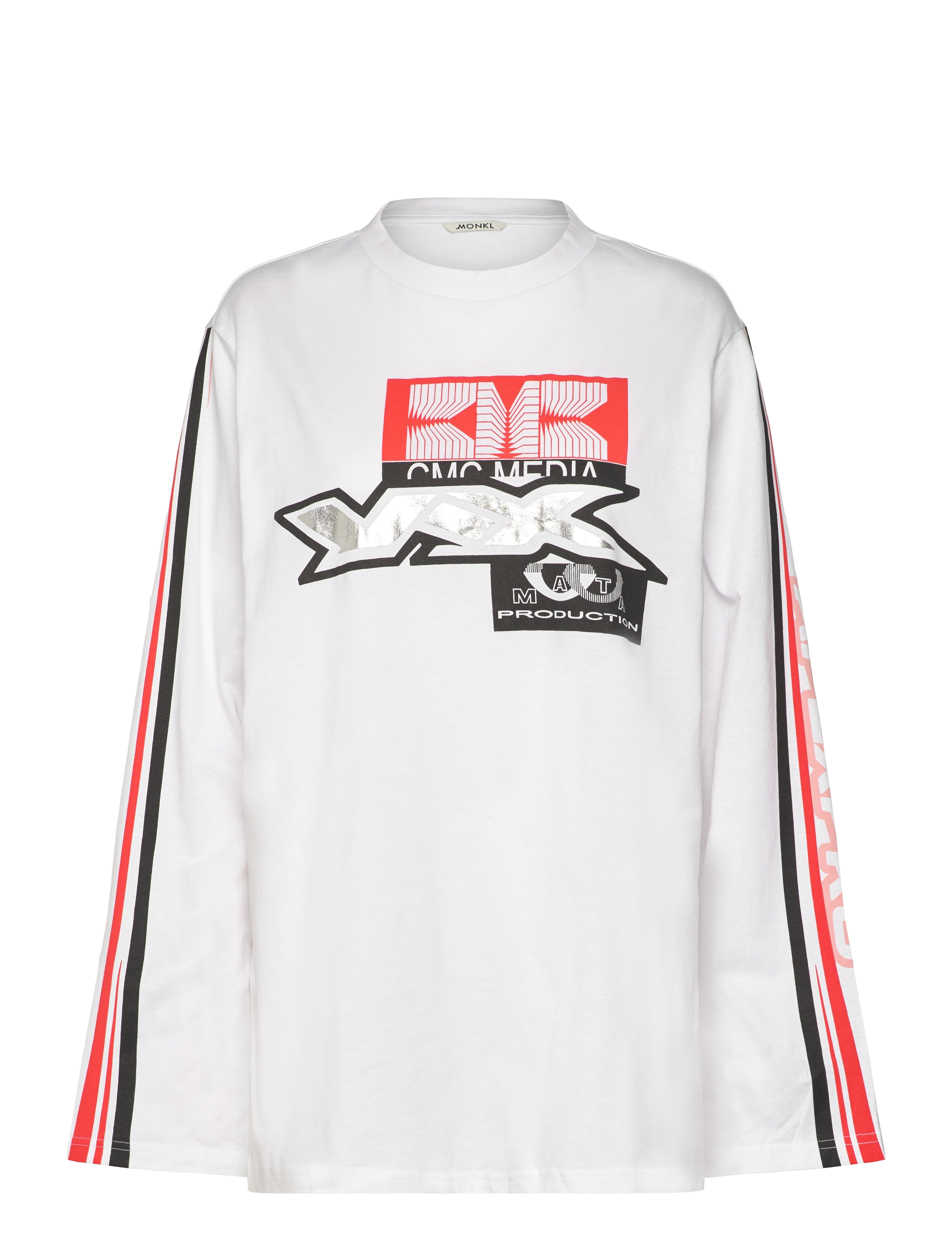 Monki Printed Long-Sleeved Oversized T-shirt Dress - Tøj - WHITE LIGHT / white