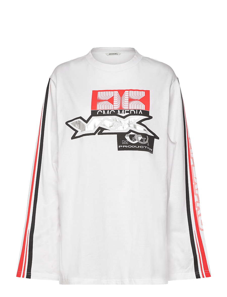 Monki - Printed Long-Sleeved Oversized T-shirt Dress - långärmade toppar - white light - 0