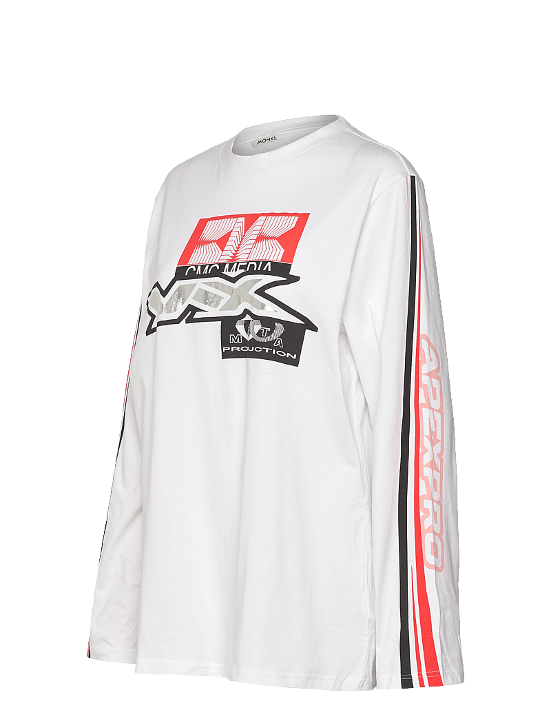 Monki - Printed Long-Sleeved Oversized T-shirt Dress - pikkade varrukatega alussärgid - white light - 2