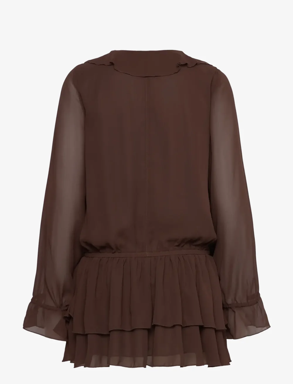 Monki - Frilled V-neck Mini Dress - korta klänningar - brown dark - 1