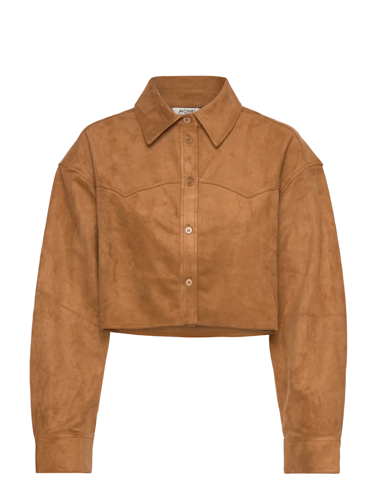 Monki Cropped Western Shirt, Kvinder, Cropped Western Skjorte, Brun, Str: XXS