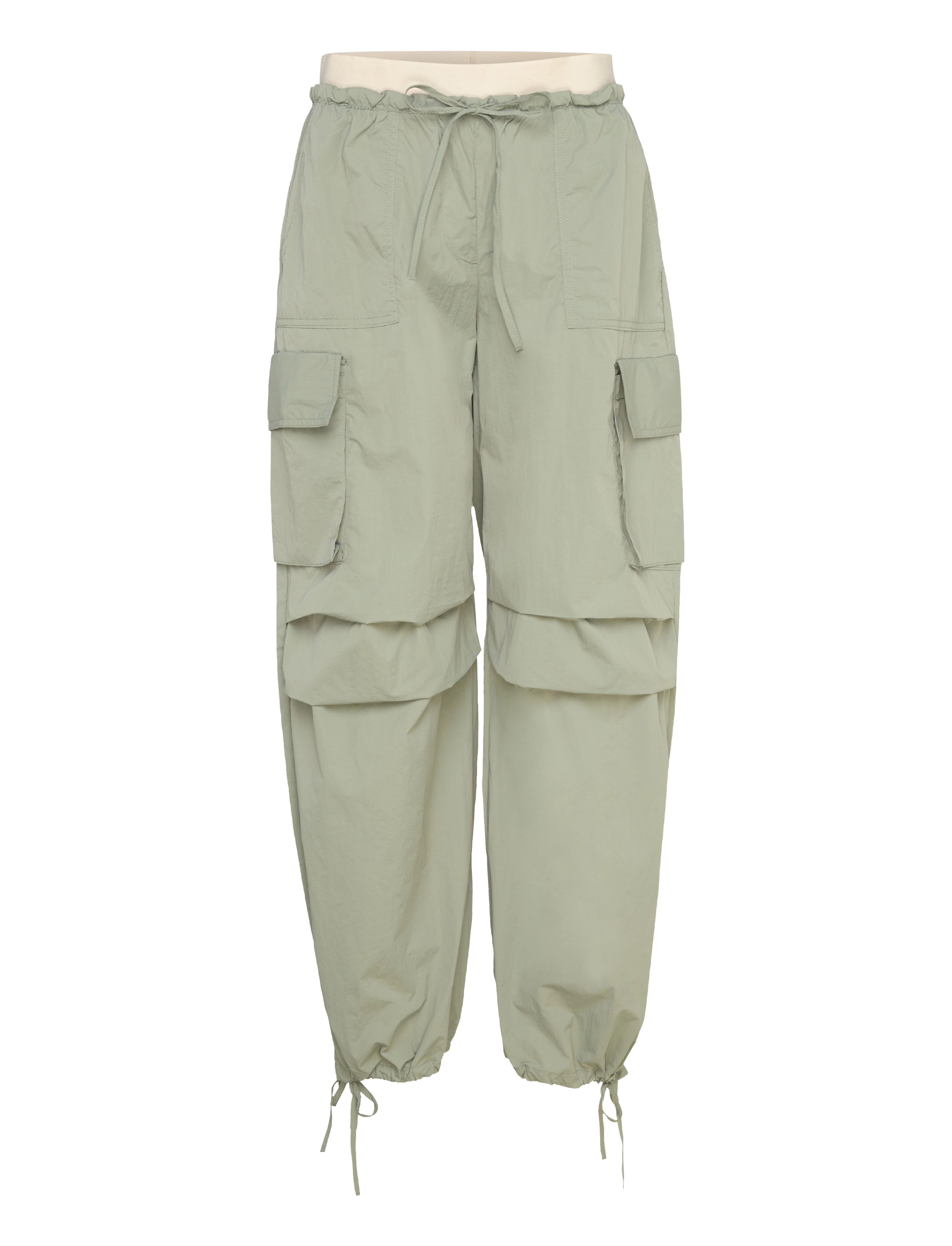 Monki Loose Nylon Cargo Trousers - Transitional Layering - KHAKI GREEN MEDIUM DUSTY / green