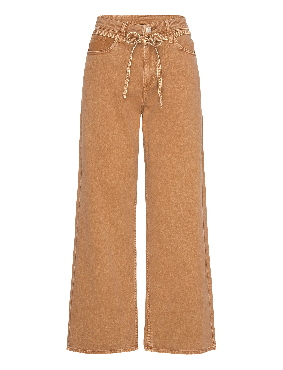 Monki - Low Waisted Relaxed Twill Trousers - brede jeans - brown medium dusty - 0