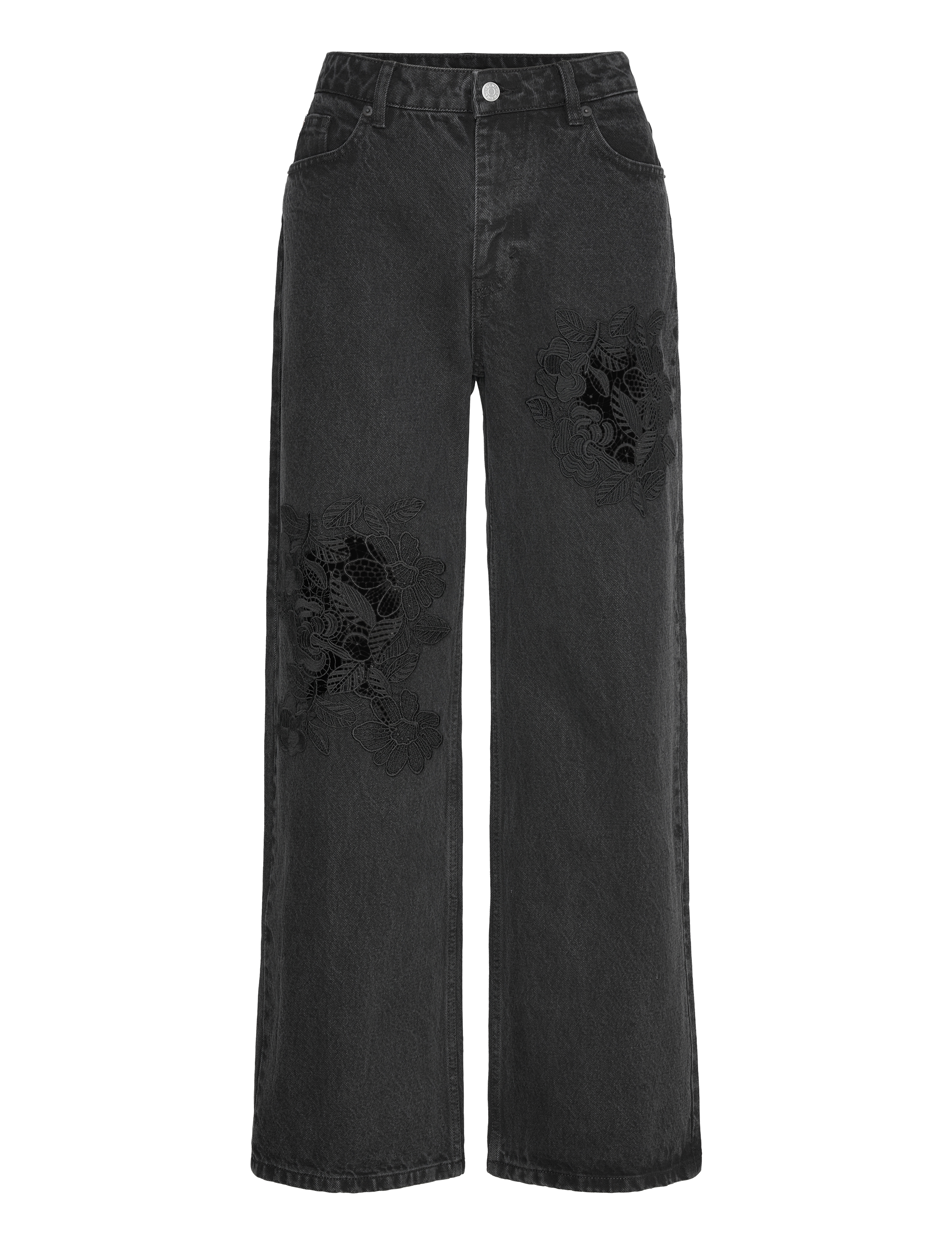 Monki MISSY LW LOOSE JEANS EMB. - Jeans - BLACK DARK / black