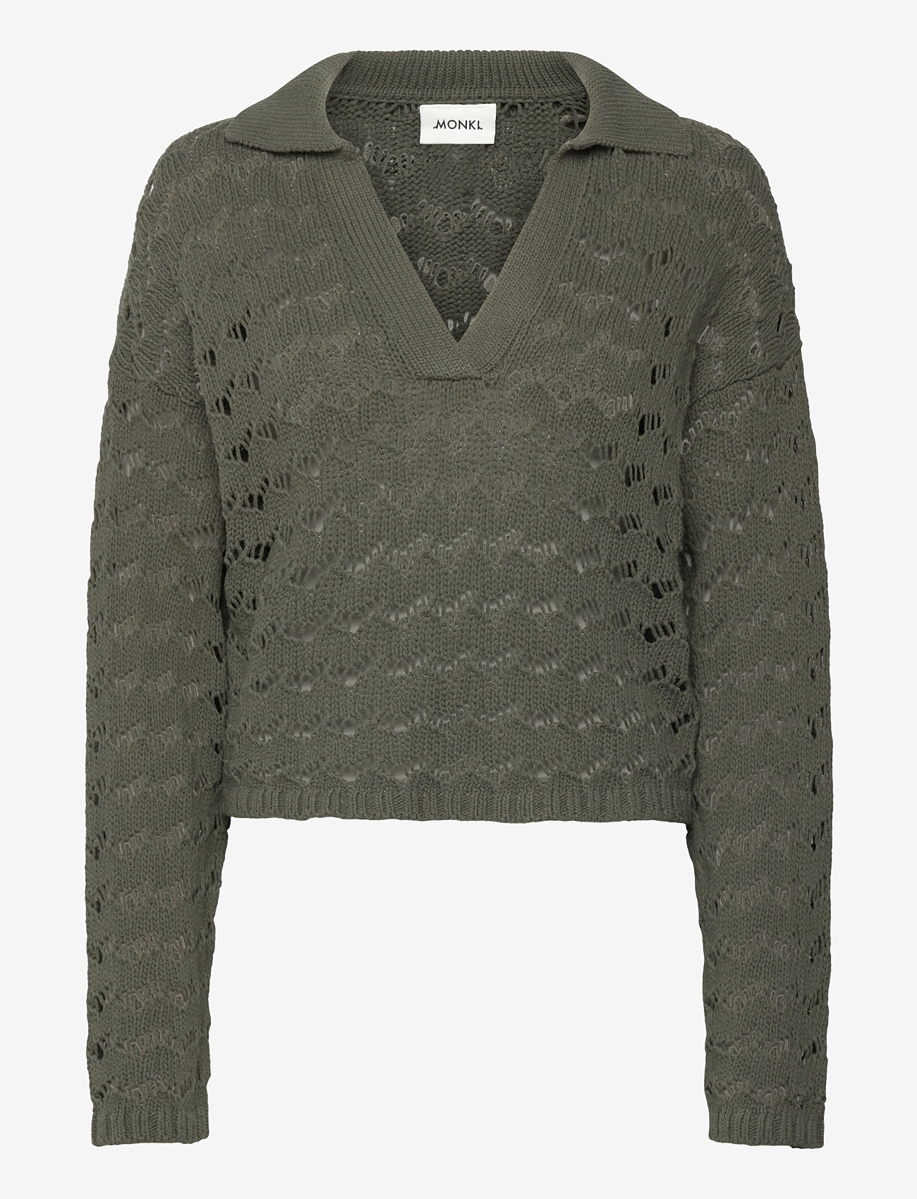 Monki - Loose Open-Knit Sweater - jumpers - khaki green dark - 0