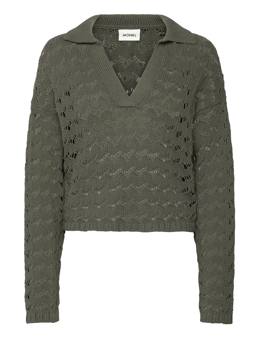 Monki - Loose Open-Knit Sweater - pullover - khaki green dark - 0