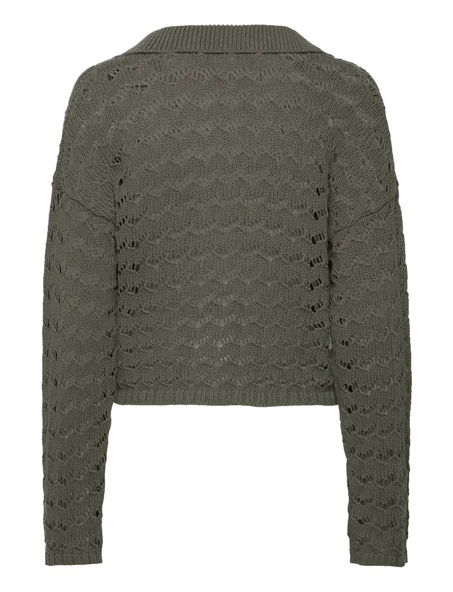 Monki - Loose Open-Knit Sweater - pullover - khaki green dark - 1
