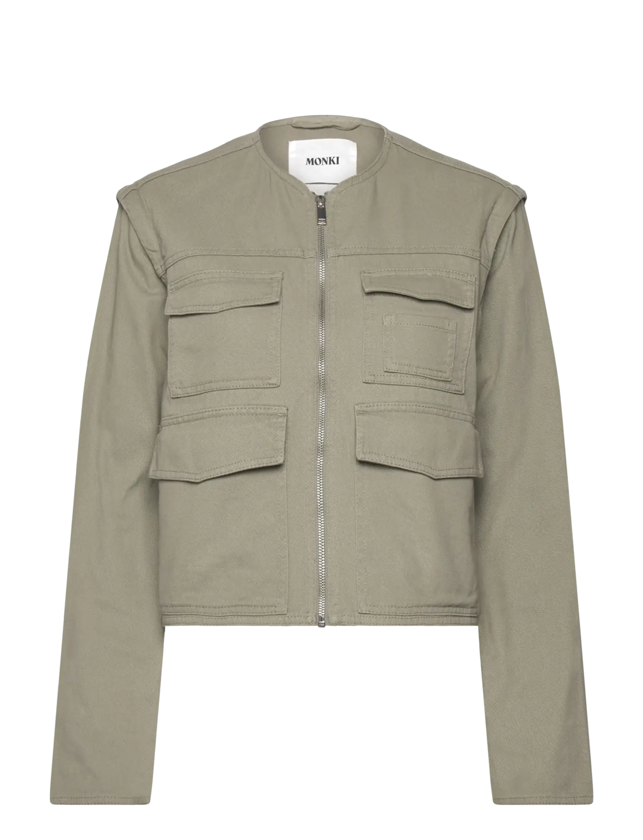 Monki Detachable Sleeve Cotton Jacket, XS, Jackets, Grün - Light-summer Frauen