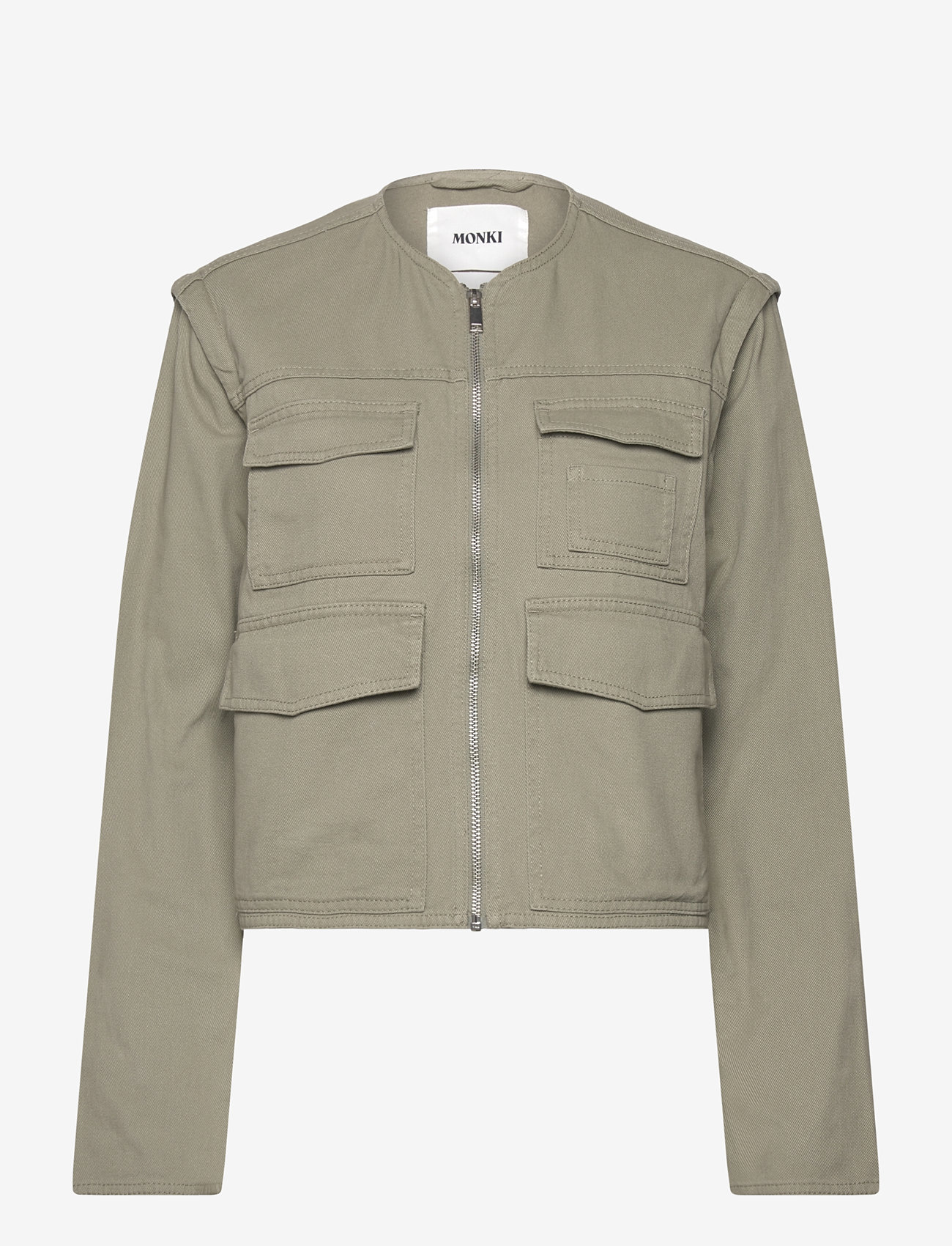 Monki - Detachable Sleeve Cotton Jacket - frühlingsjacken - khaki green medium dusty - 0