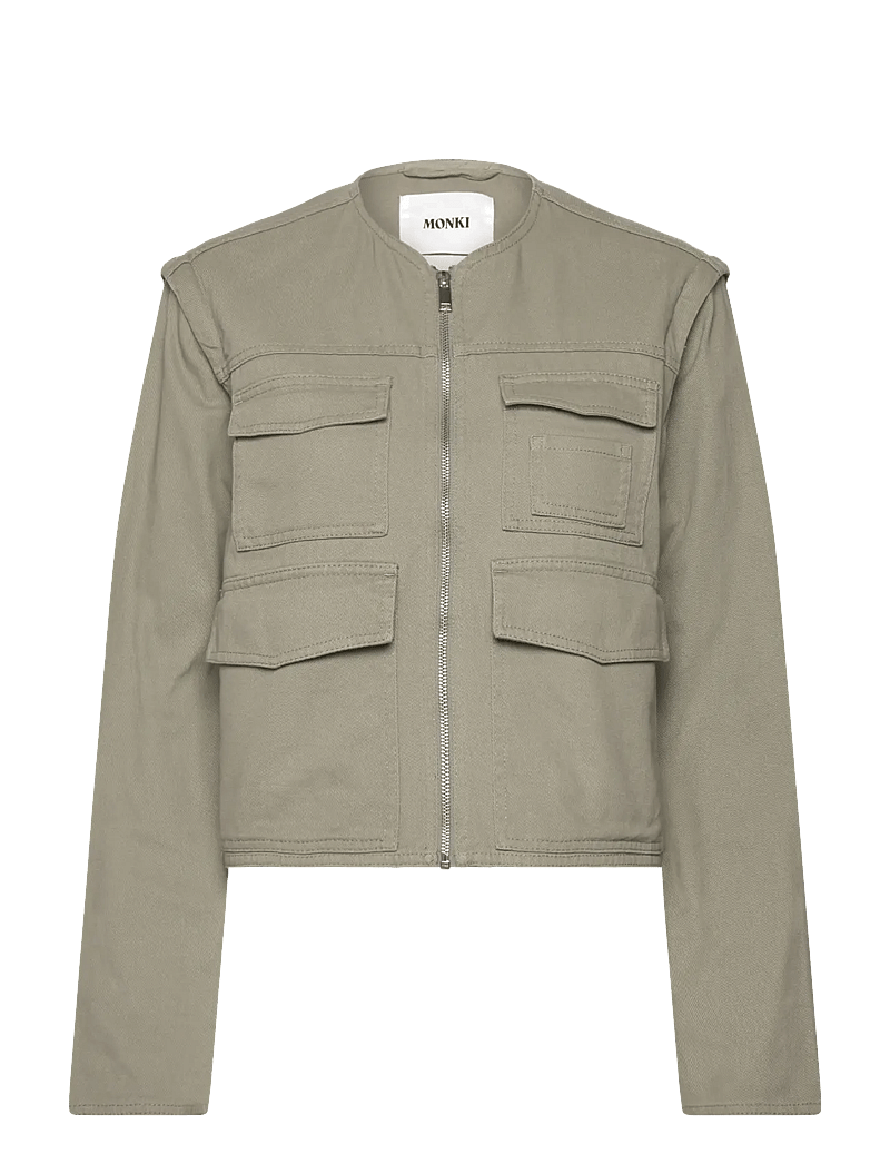 Monki - Detachable Sleeve Cotton Jacket - frühlingsjacken - khaki green medium dusty - 0
