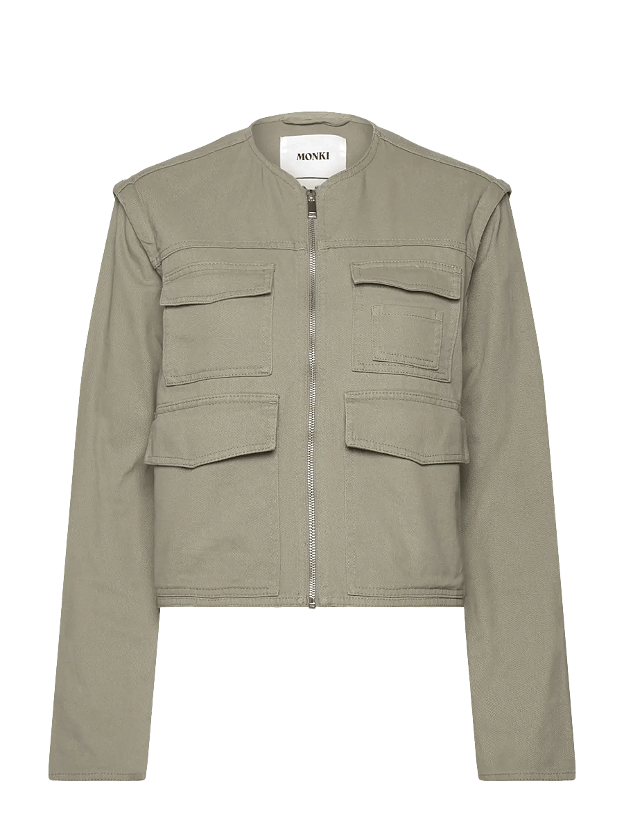 Monki - Detachable Sleeve Cotton Jacket - frühlingsjacken - khaki green medium dusty - 0
