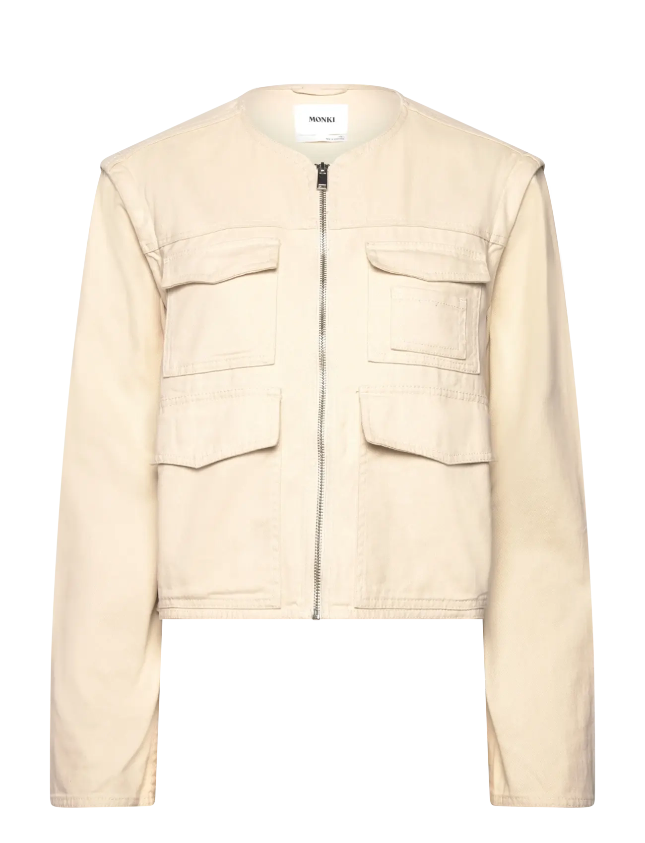 Monki Detachable Sleeve Cotton Jacket, XXS, Jackets, Beige - Light-summer Frauen