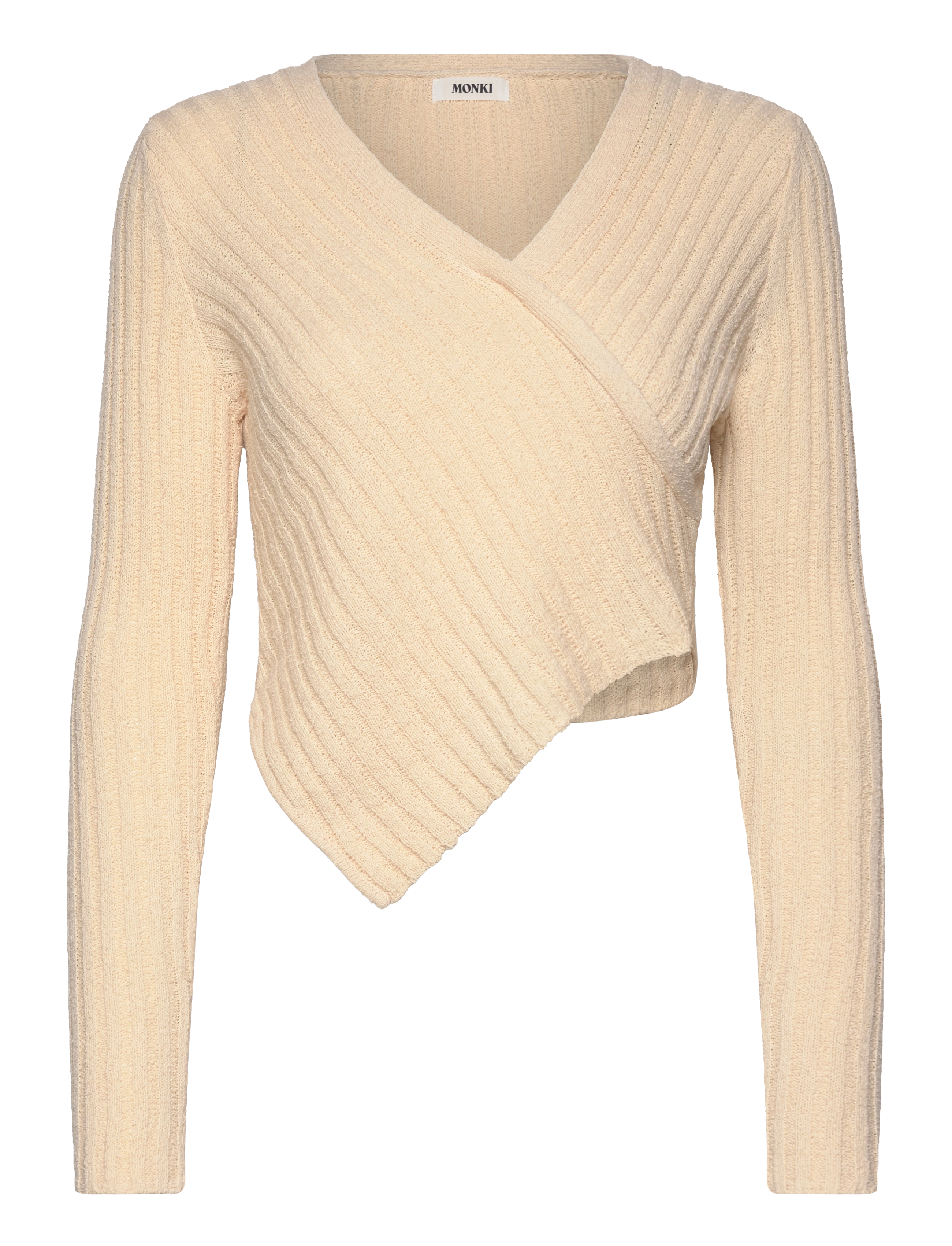 Monki Knitted Wrap-Shaped Asymmetric V-Neck Sweater, XXS, Knitwear, Beige - Jumpers, Frauen