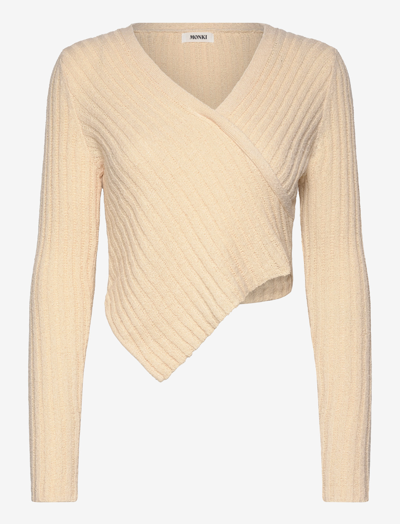 Monki - Knitted Wrap-shaped Asymmetric V-neck Sweater - stickade tröjor - beige dusty light - 0