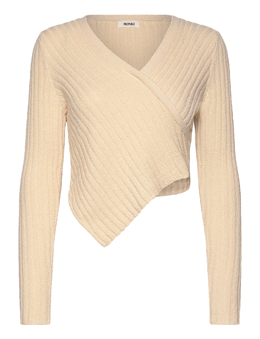 Monki - Knitted Wrap-shaped Asymmetric V-neck Sweater - pullover - beige dusty light - 0