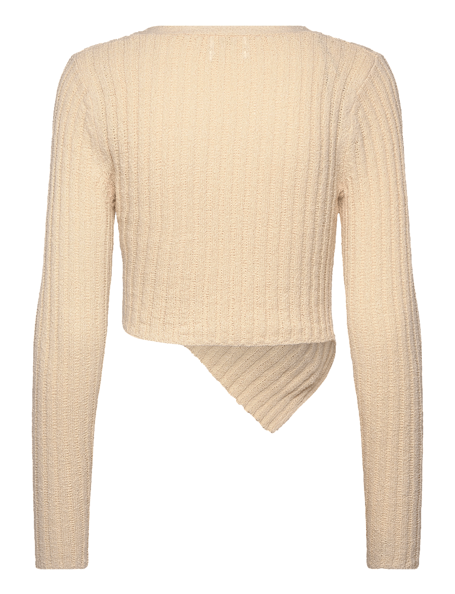 Monki - Knitted Wrap-shaped Asymmetric V-neck Sweater - pullover - beige dusty light - 1