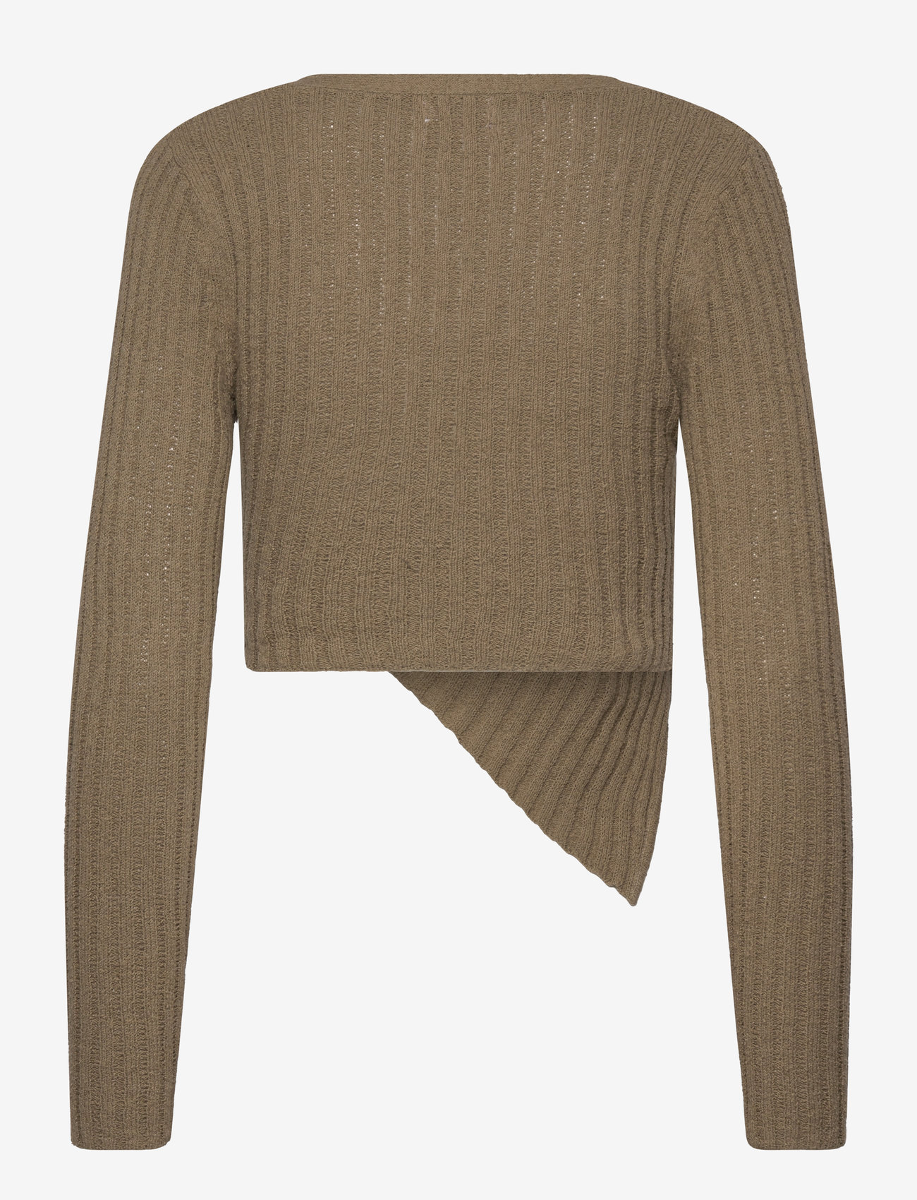 Monki - Knitted Wrap-shaped Asymmetric V-neck Sweater - pullover - khaki green dark - 1