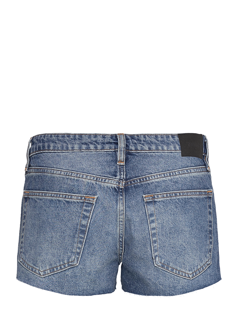 Monki - Low Rise Raw Hem Mini Denim Shorts - jorts - blue medium dusty - 1